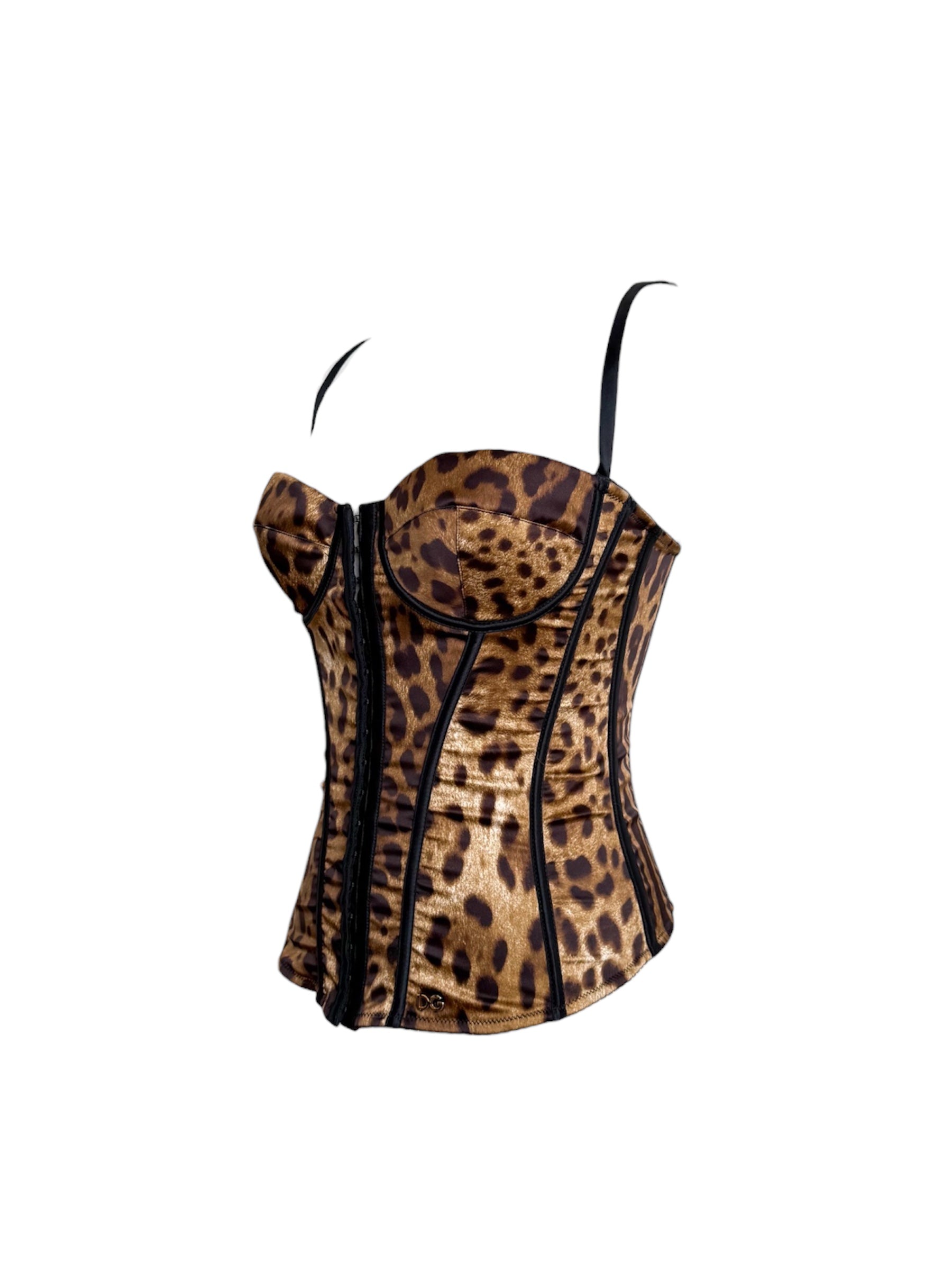 Dolce & Gabbana 2000s Leopard Satin Corset Top