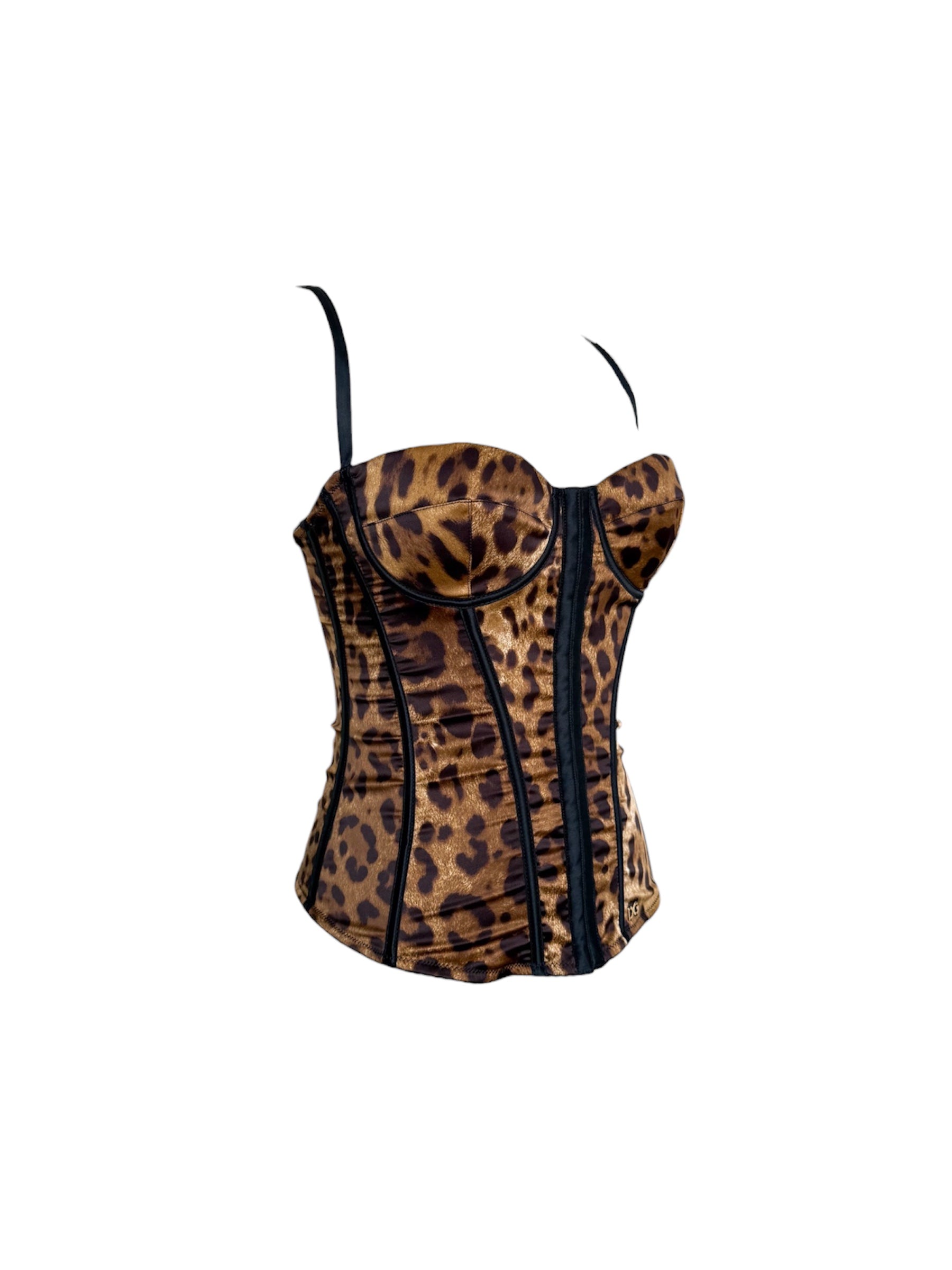Dolce & Gabbana 2000s Leopard Satin Corset Top