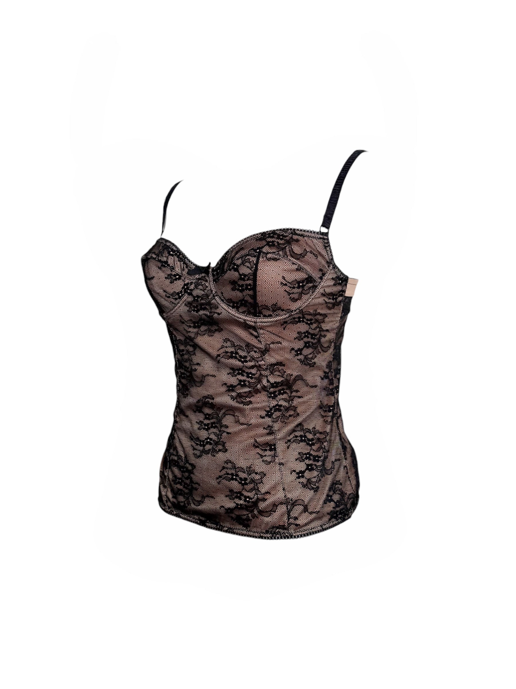D&G 2002 Black Sheer Lace Corset Top