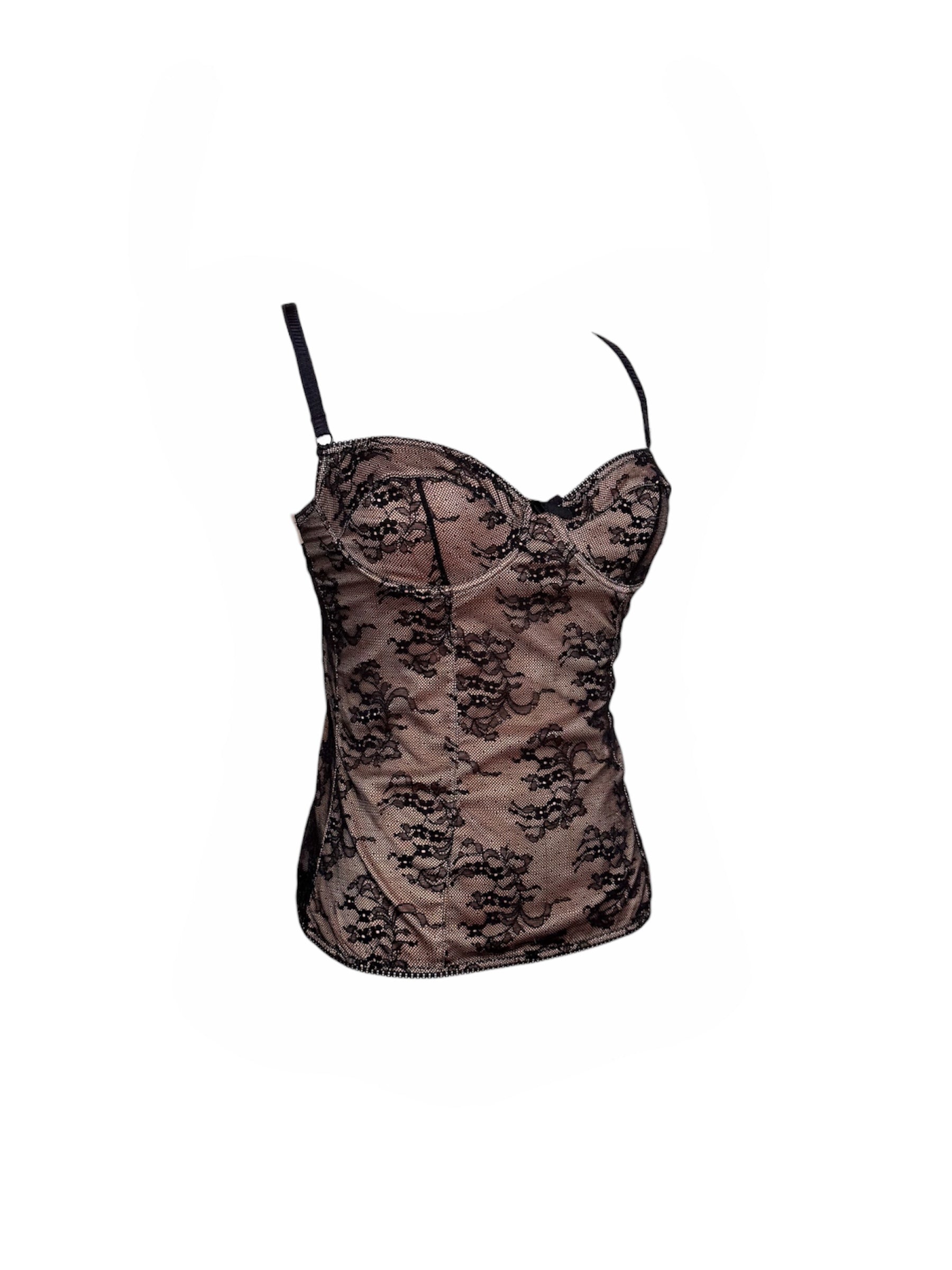 D&G 2002 Black Sheer Lace Corset Top