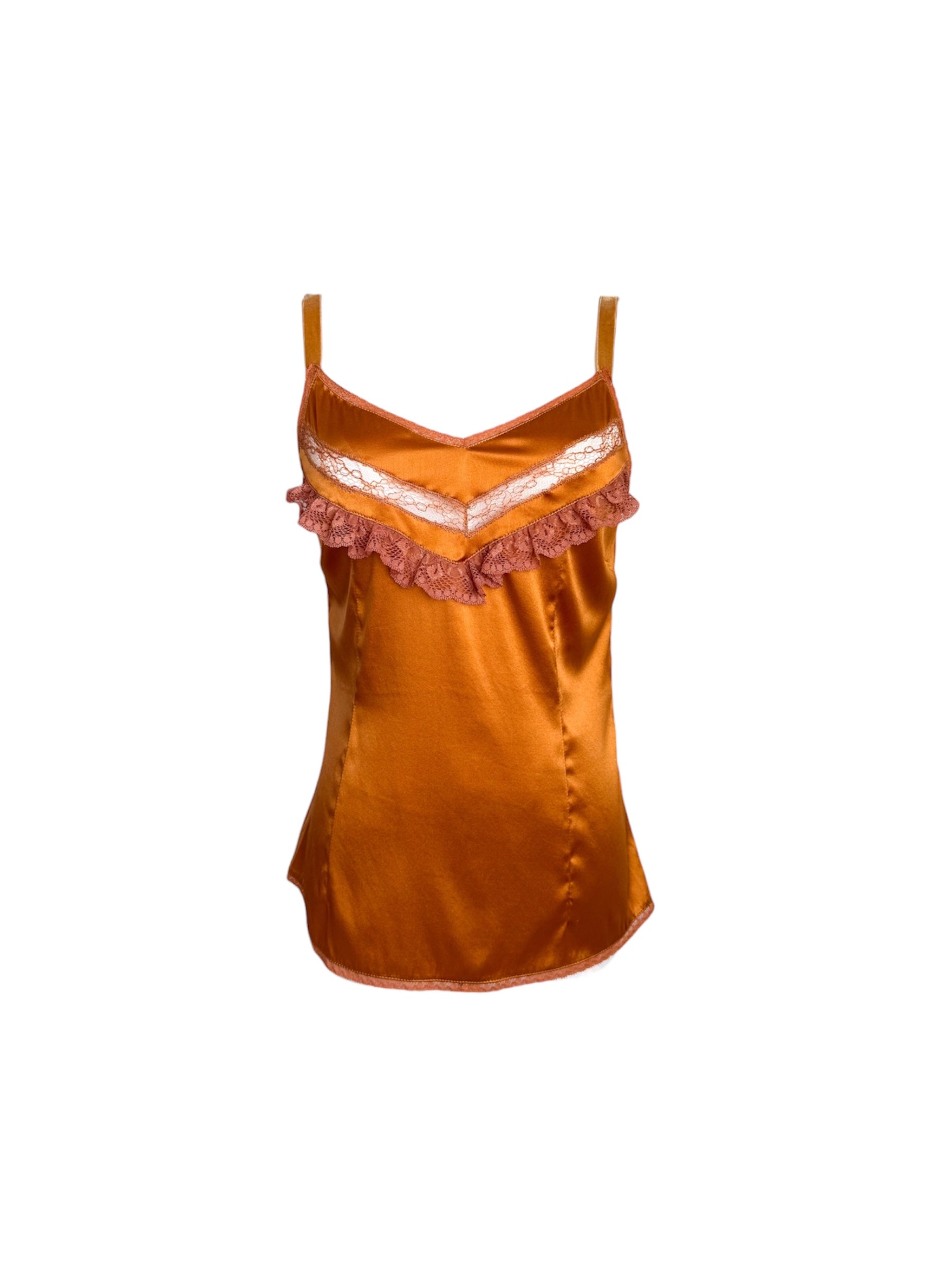 Dolce & Gabbana Orange Satin Lace Tank Top