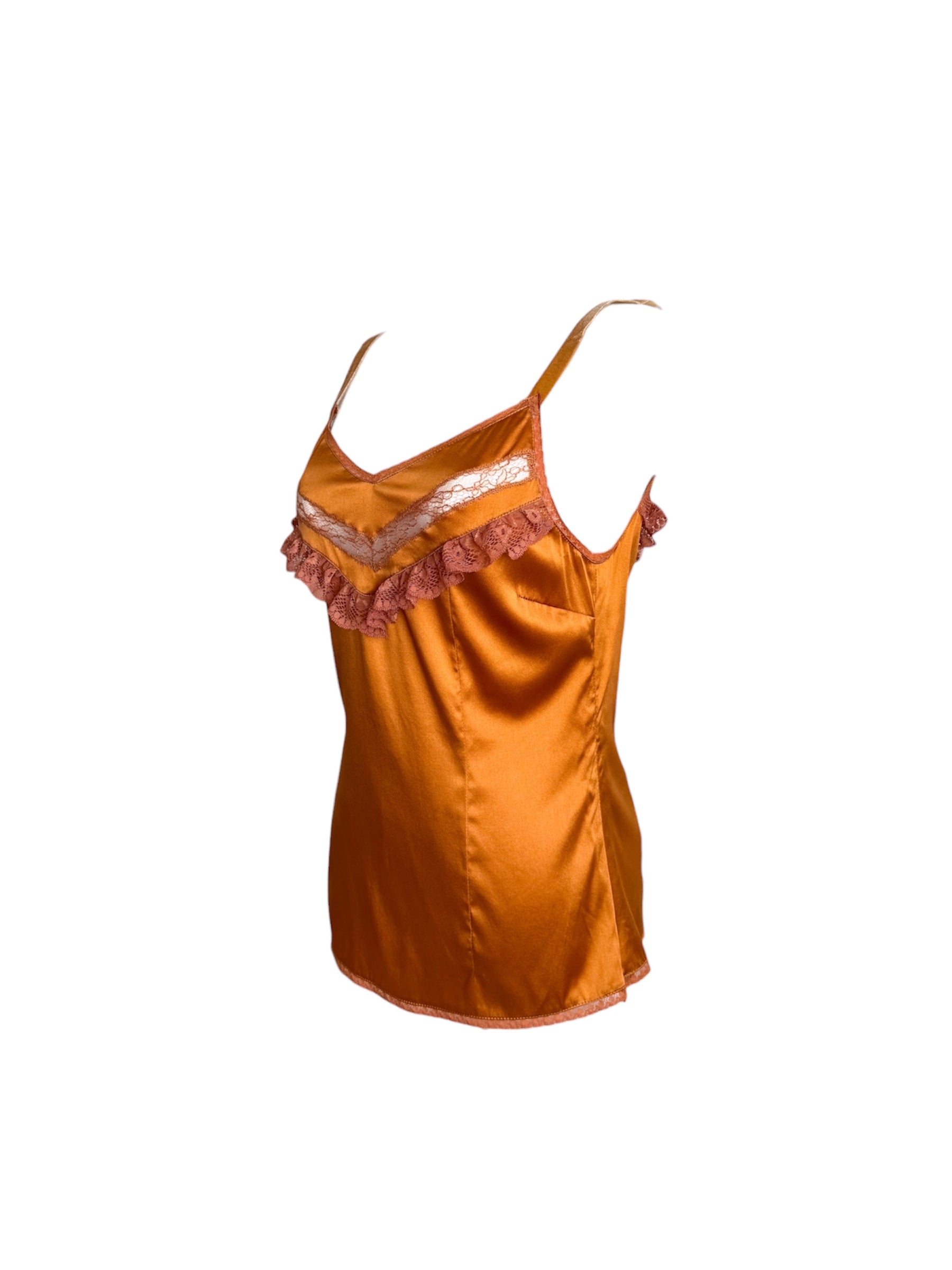 Dolce & Gabbana Orange Satin Lace Tank Top