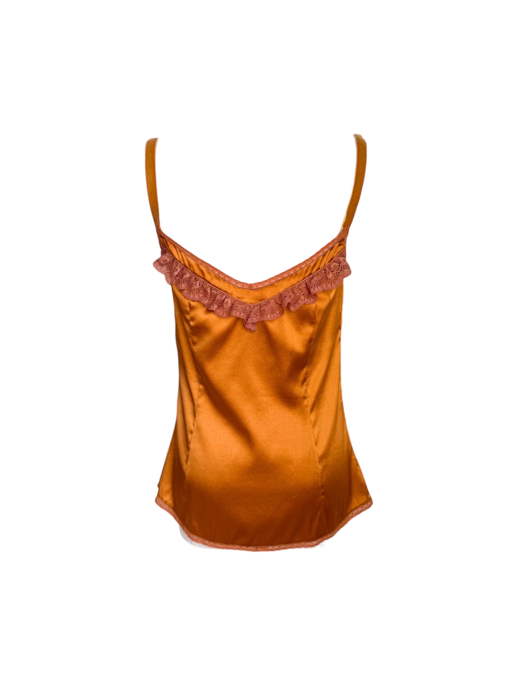 Dolce & Gabbana Orange Satin Lace Tank Top