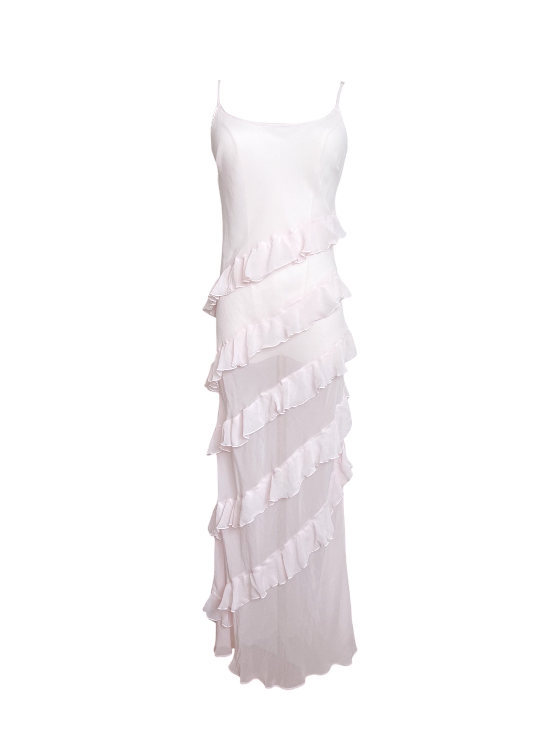 Victoria's Secret Baby Pink Sheer Slip Ruffle Maxi Dress