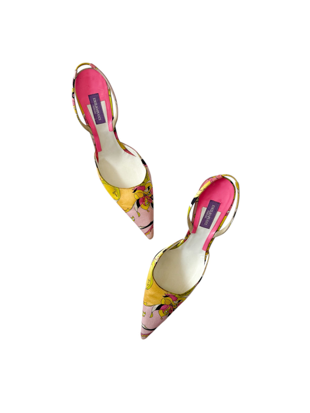 Emilio Pucci Pink & Yellow Patterned Slingback Mules