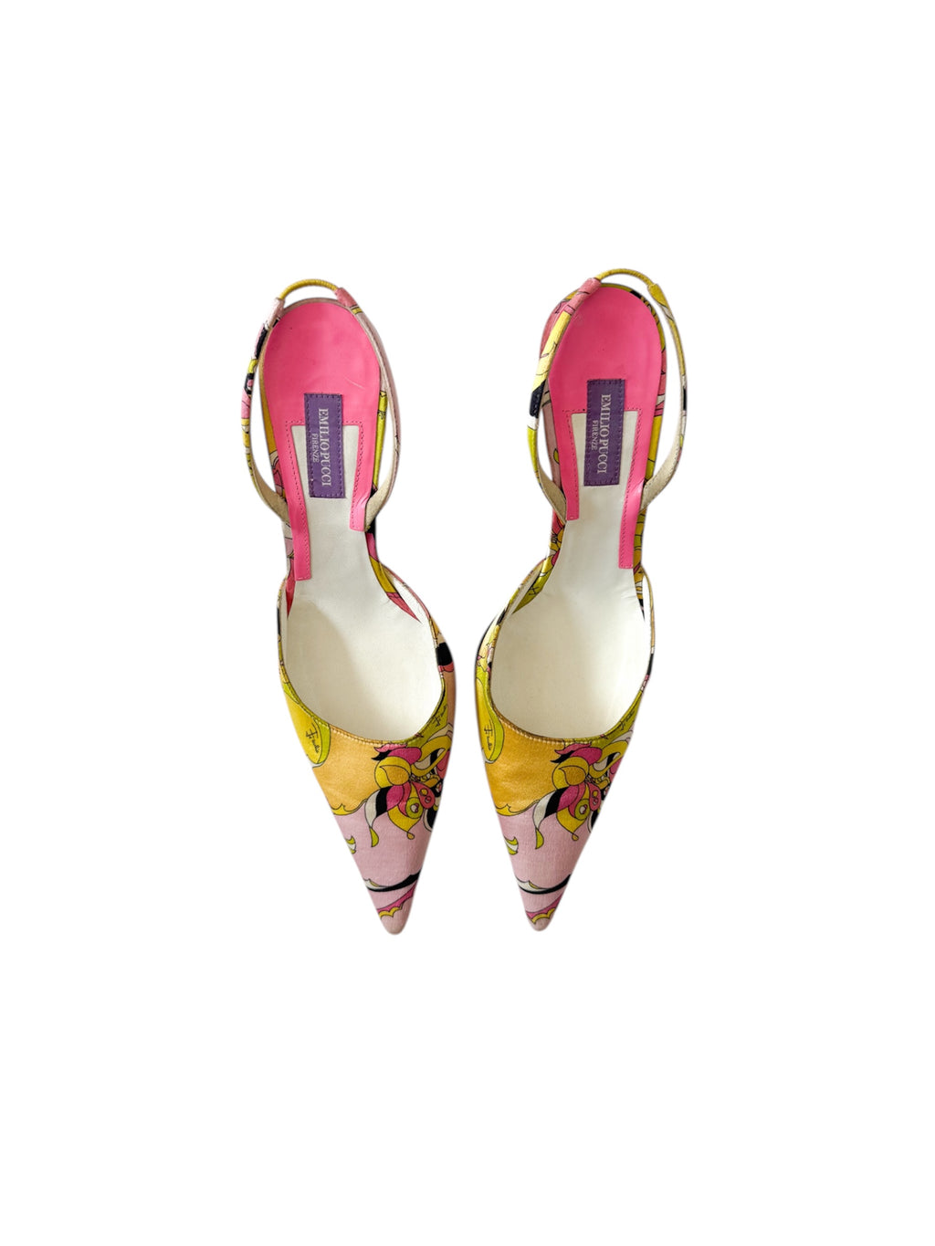 Emilio Pucci Pink & Yellow Patterned Slingback Mules