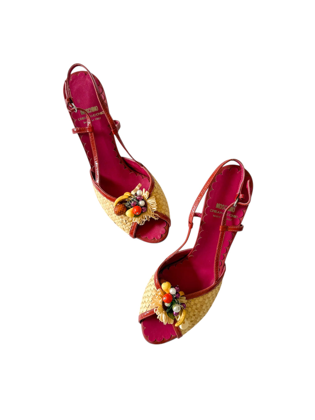 Moschino Fruit Charm Raffia Slingback Heels