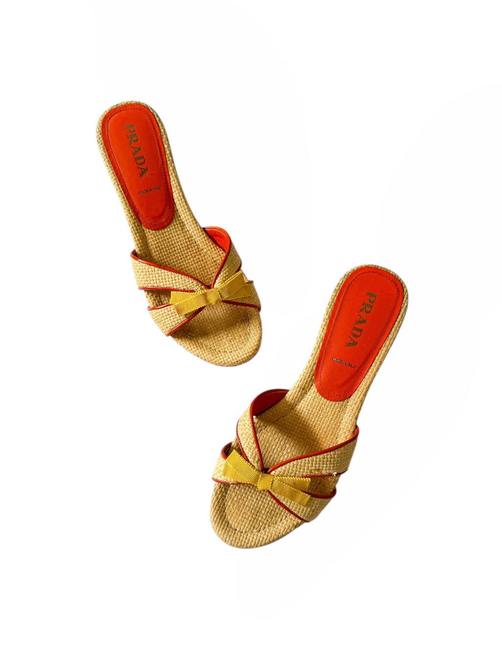 Prada Yellow Bow Raffia Heels