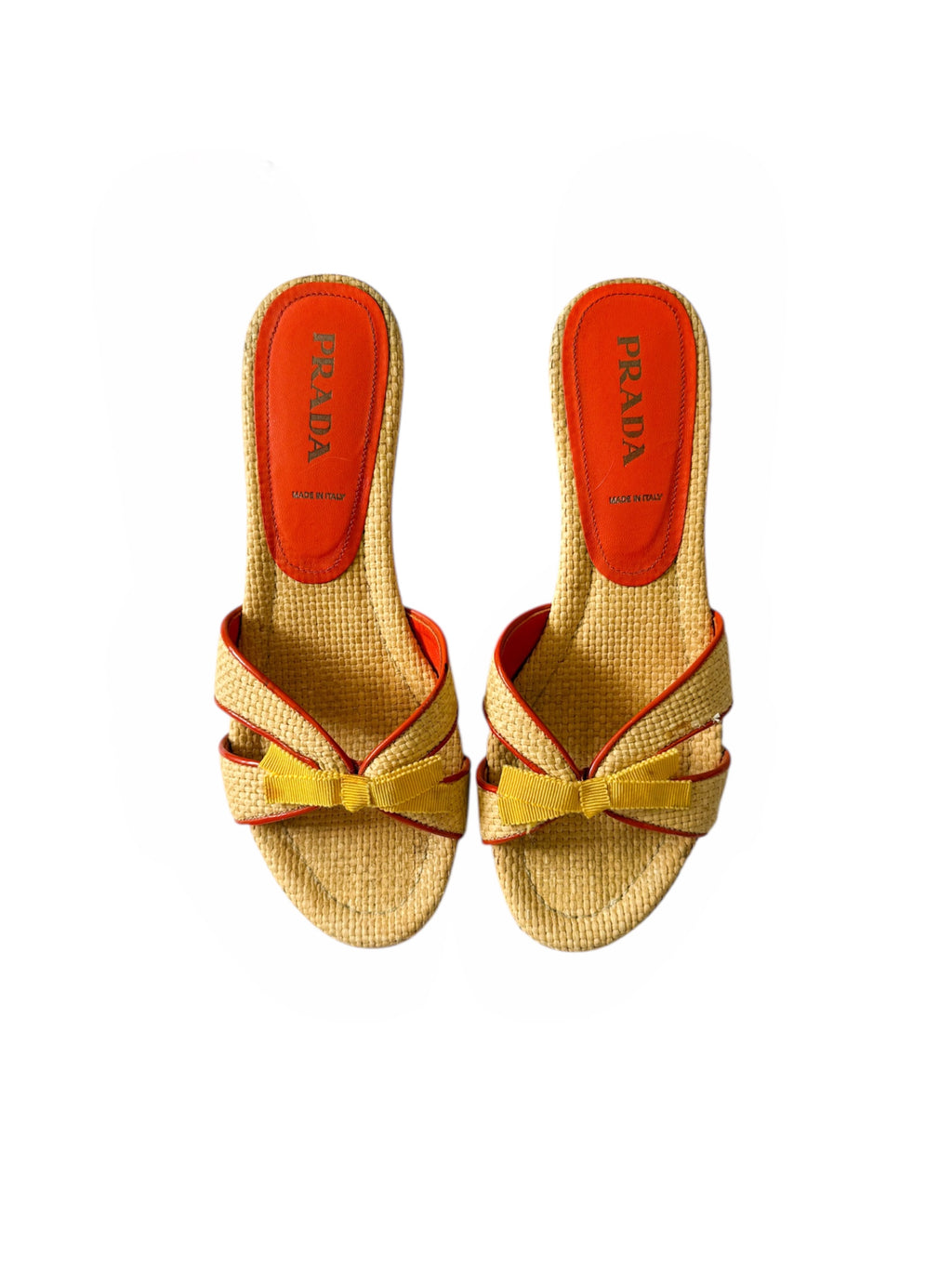 Prada Yellow Bow Raffia Heels
