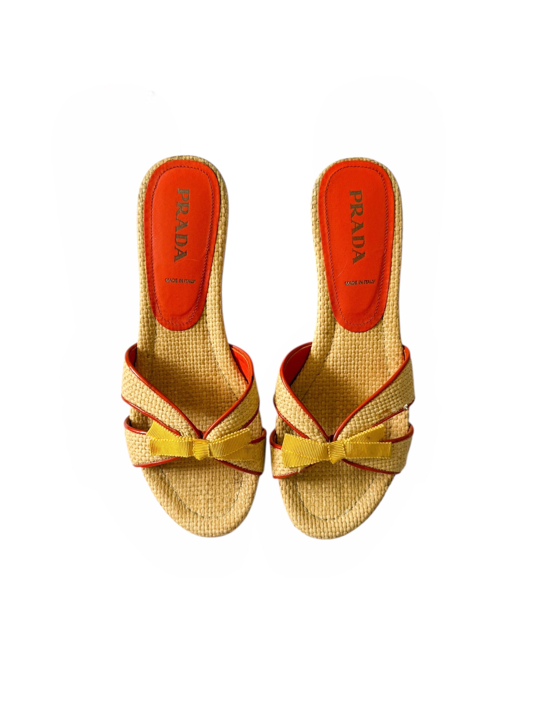 Prada Yellow Bow Raffia Heels
