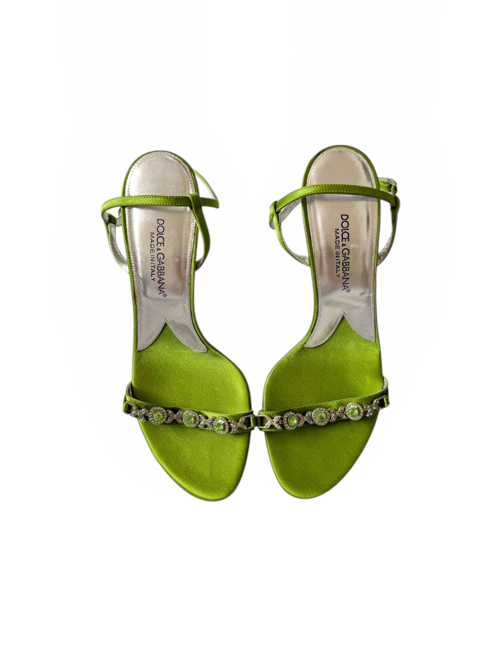 Dolce & Gabbana Green Satin Jewel Crystal Heels