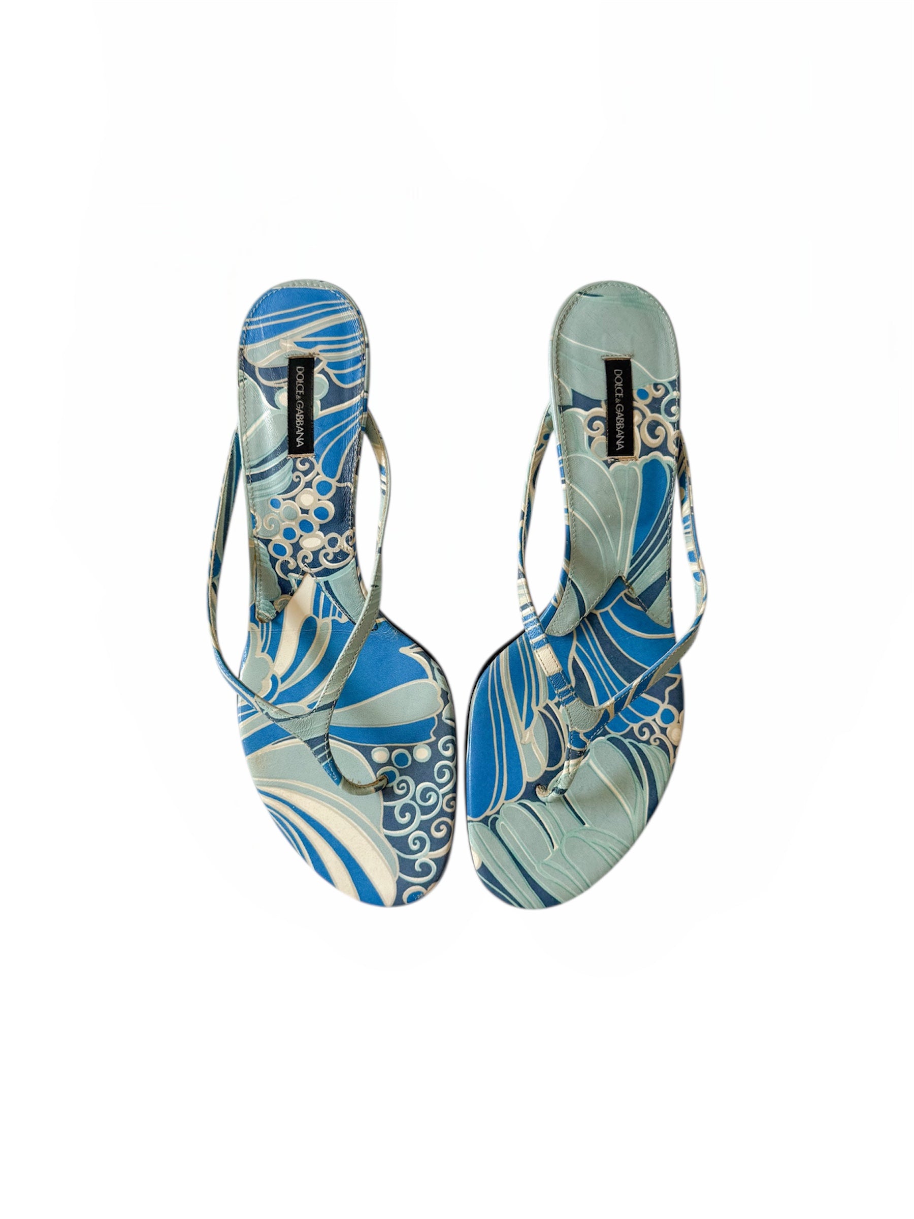 Dolce & Gabbana Blue Patterned Thong Heels