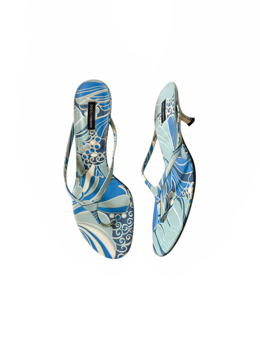 Dolce & Gabbana Blue Patterned Thong Heels