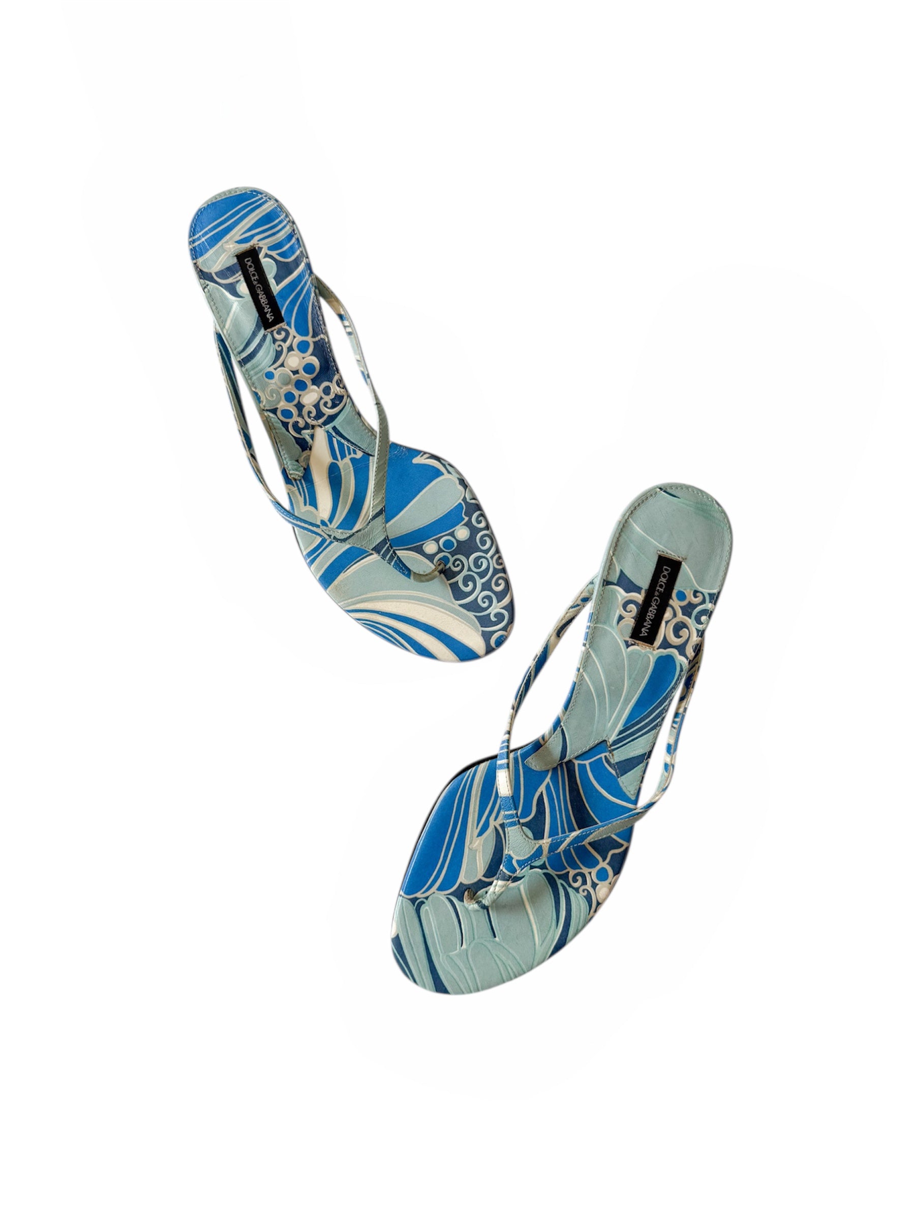 Dolce & Gabbana Blue Patterned Thong Heels