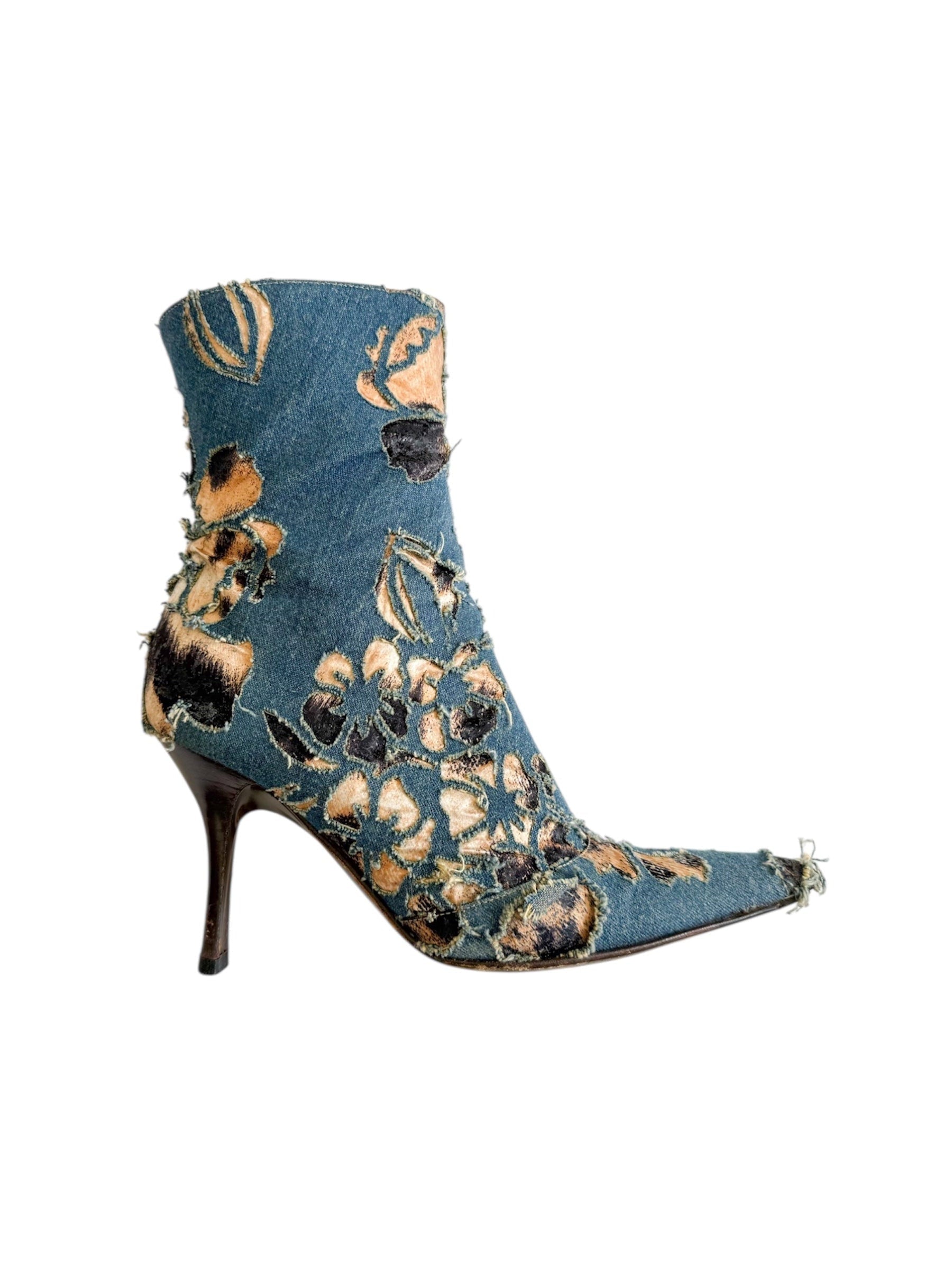 Roberto Cavalli S/S 2002 Denim Laser Cut Leopard Boots