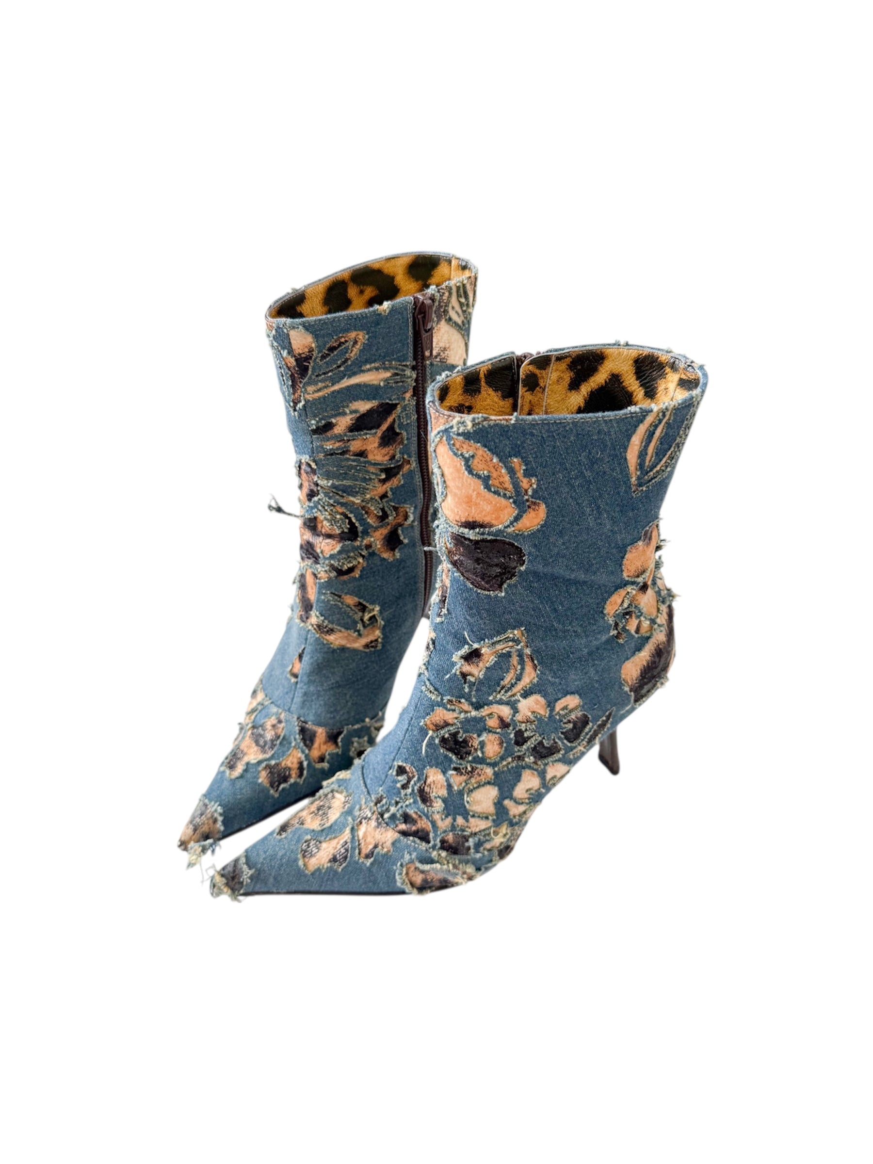 Roberto Cavalli S/S 2002 Denim Laser Cut Leopard Boots