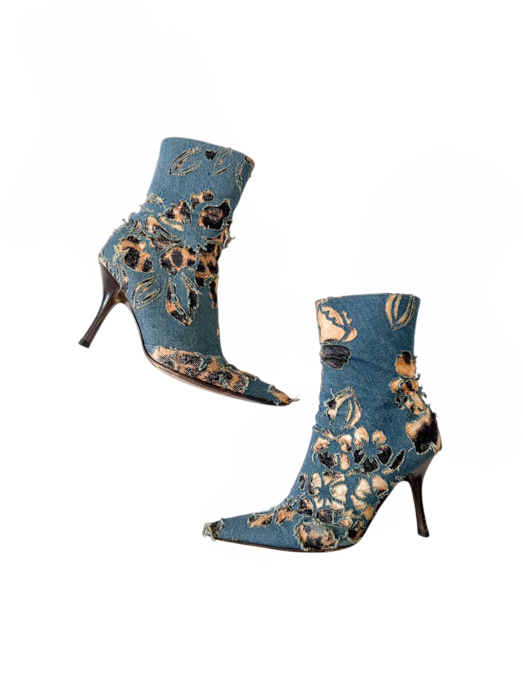 Roberto Cavalli S/S 2002 Denim Laser Cut Leopard Boots