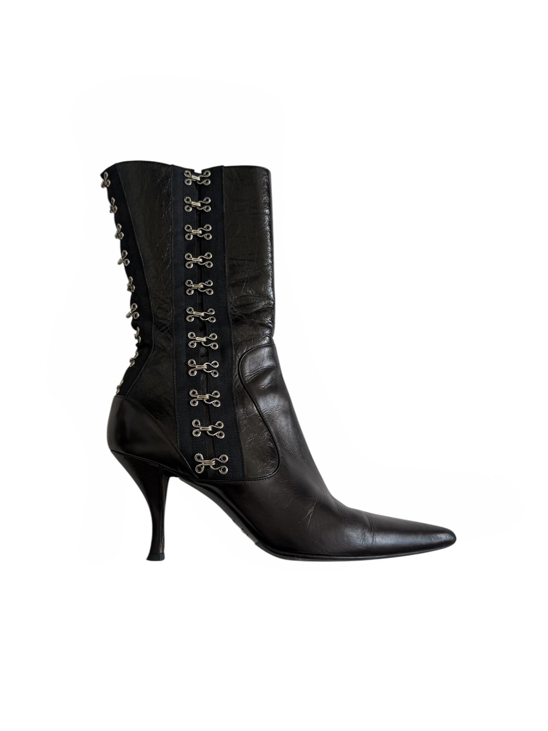 Dolce & Gabbana F/W 2003 Black Leather Corset Boots