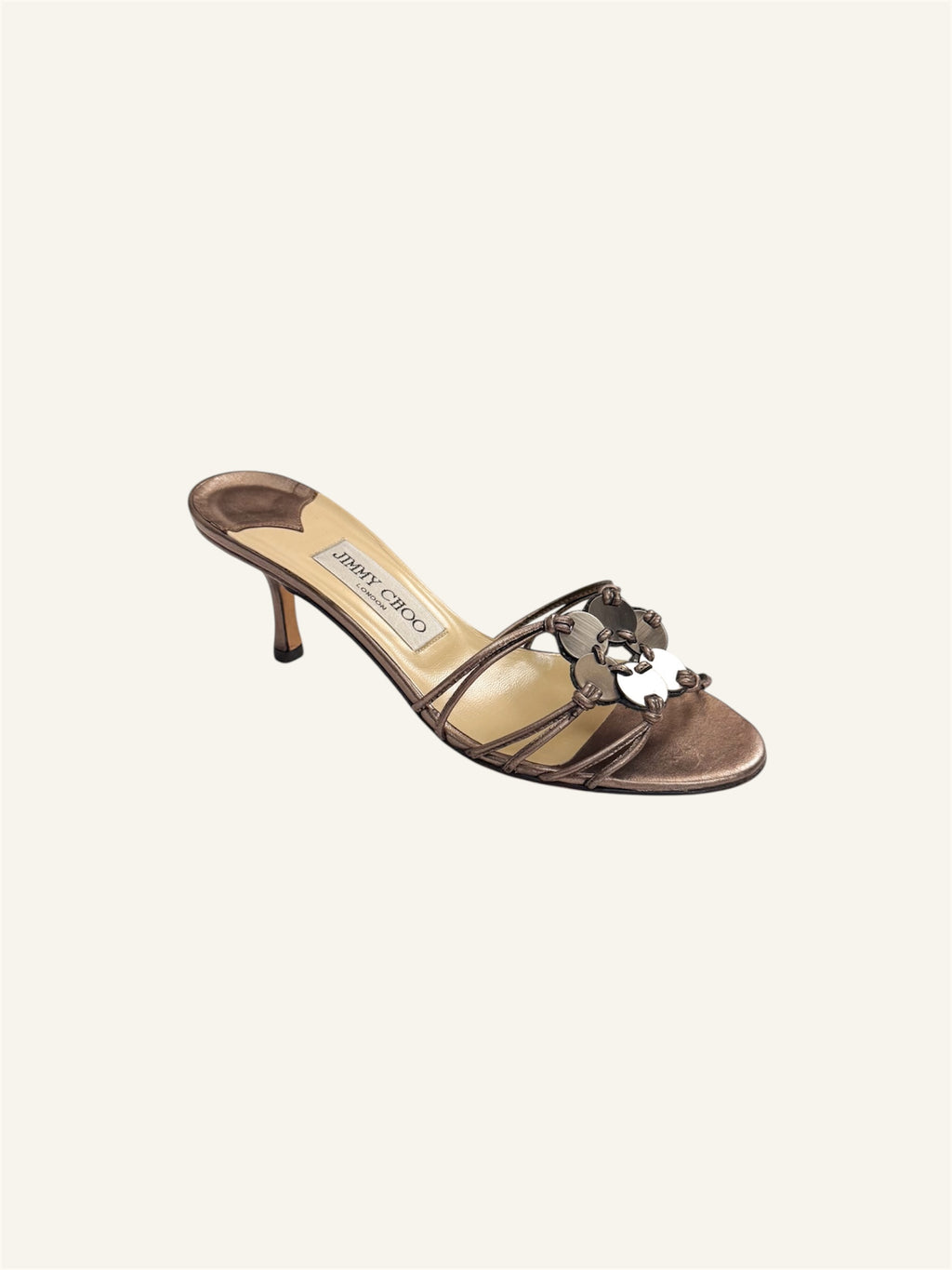 Jimmy Choo Silver Flower Kitten Heels