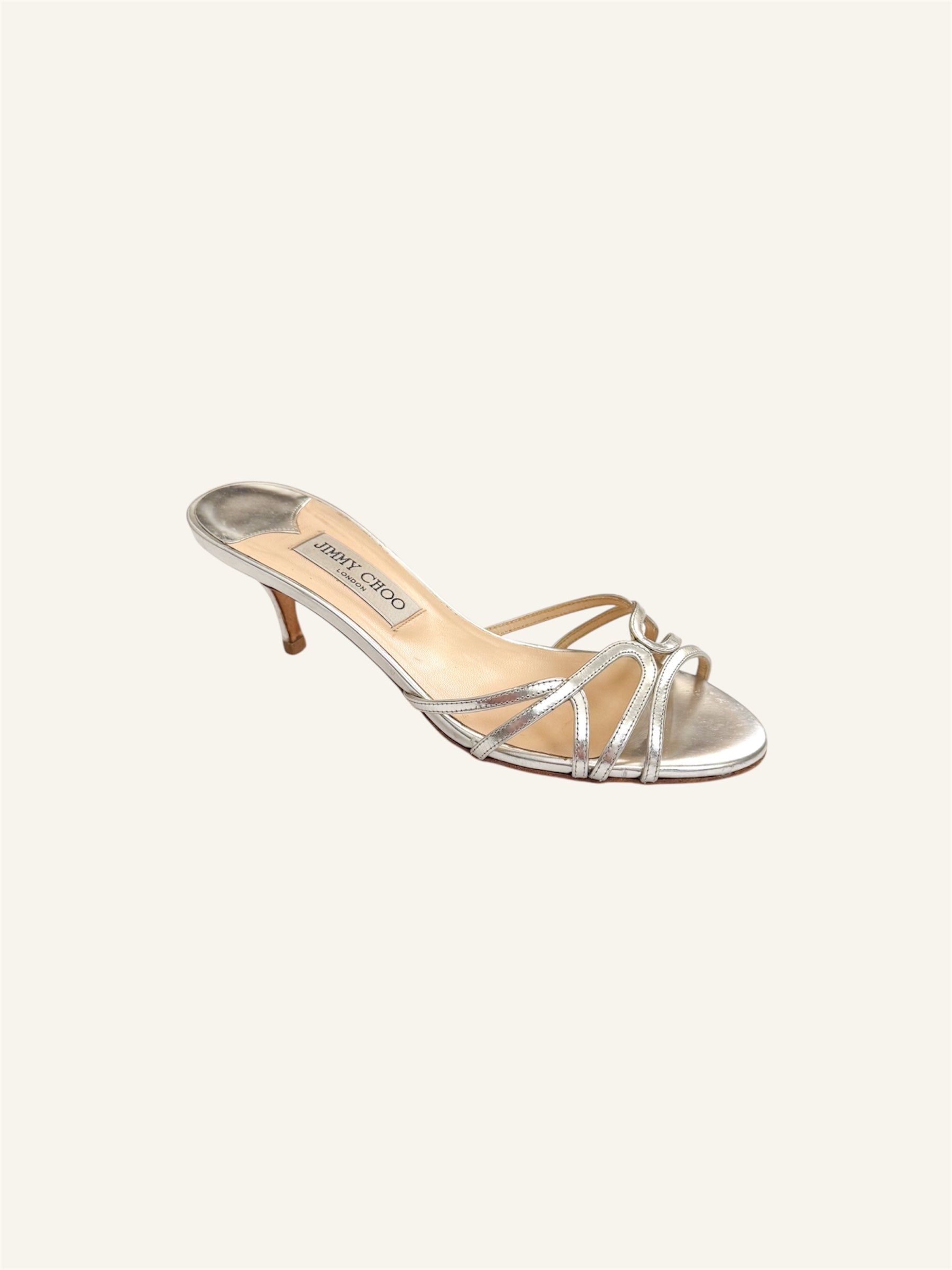 Jimmy Choo Metallic Silver Strappy Kitten Heels