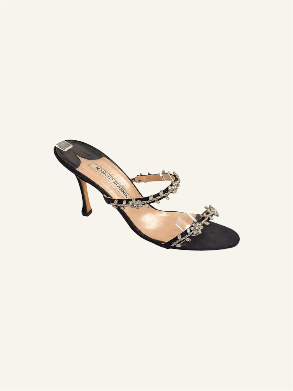 Manolo Blahnik Floral Crystal Black Heels
