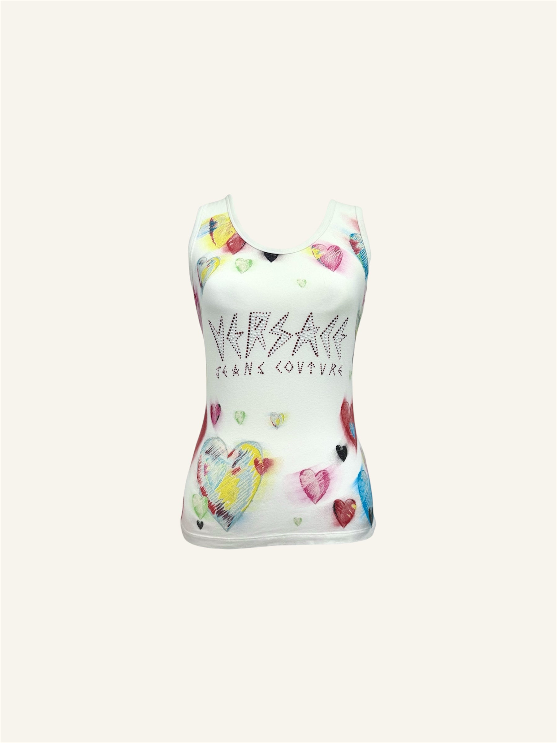 Versace Jeans Couture Rhinestone Graffiti Heart Tank Top