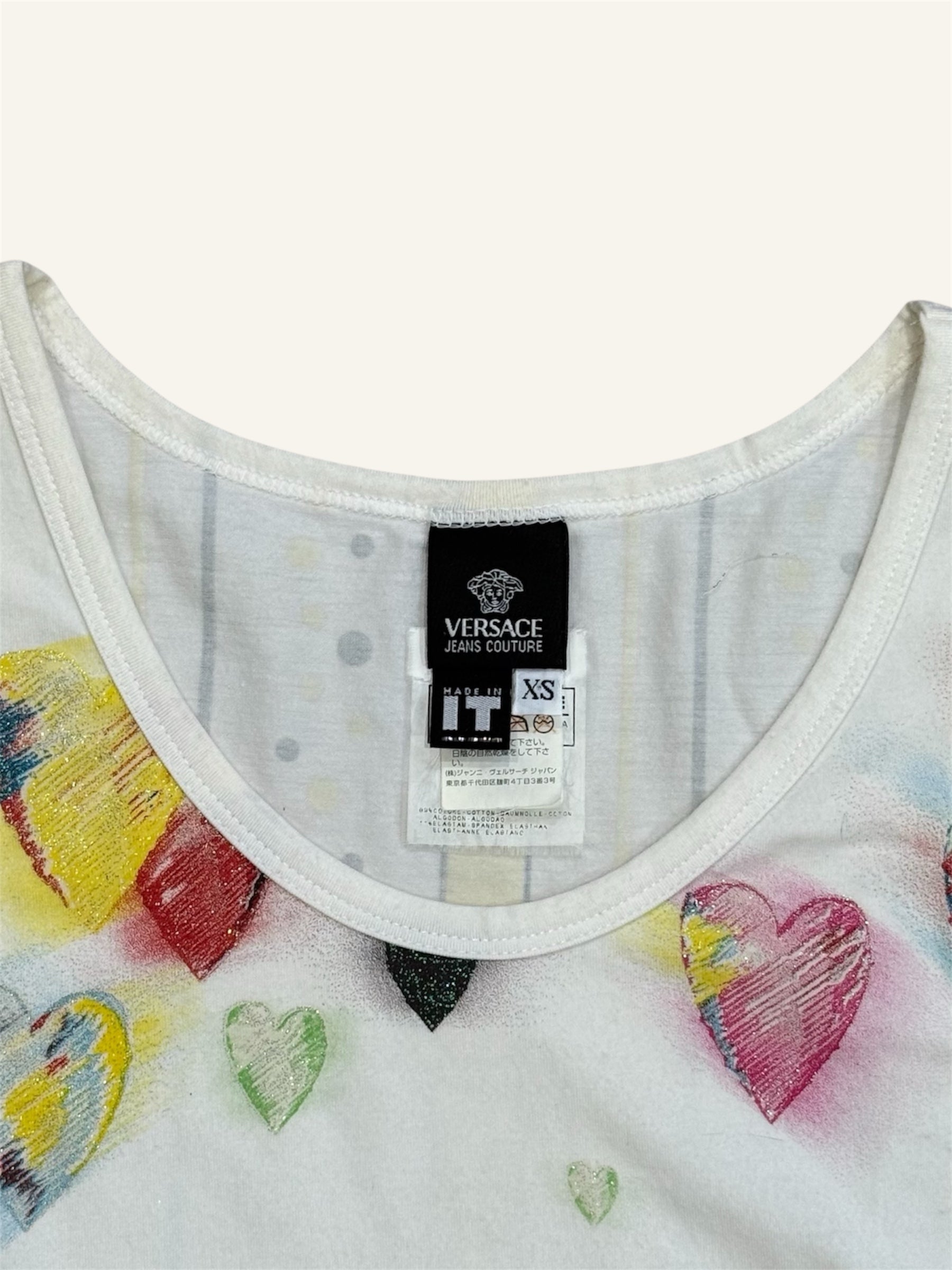 Versace Jeans Couture Rhinestone Graffiti Heart Tank Top