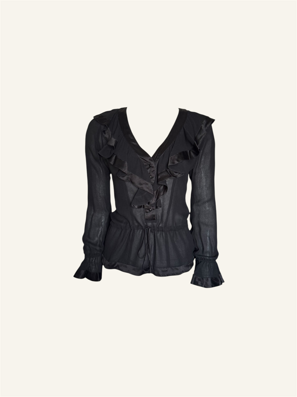 Blumarine Black Silk Ruffle Long Sleeve Blouse