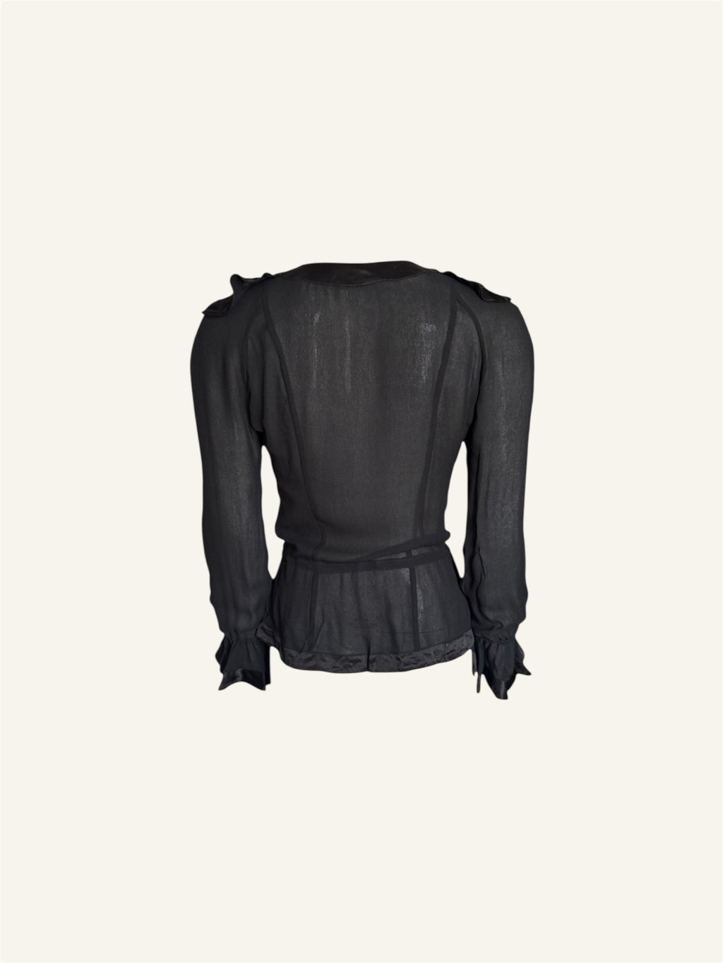 Blumarine Black Silk Ruffle Long Sleeve Blouse