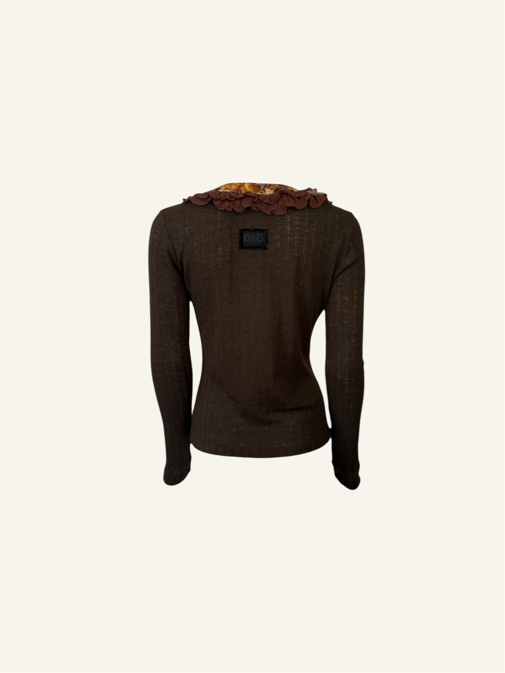 Dolce & Gabbana Floral Ruffle Brown Long Sleeve Top