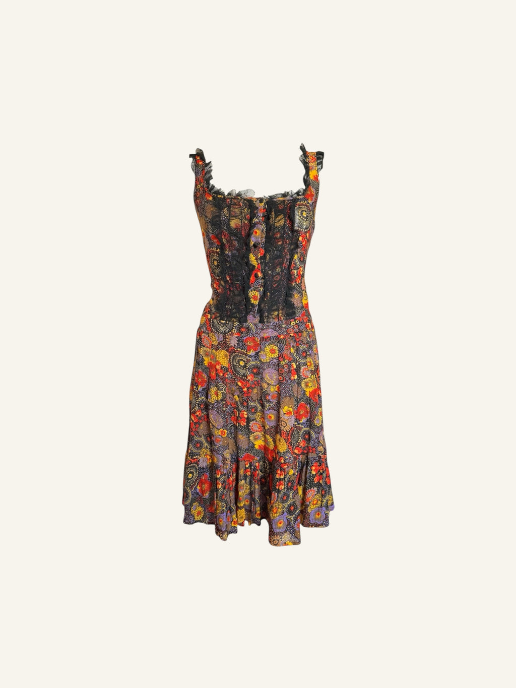 Dolce & Gabbana Floral Black Lace Tie Dress