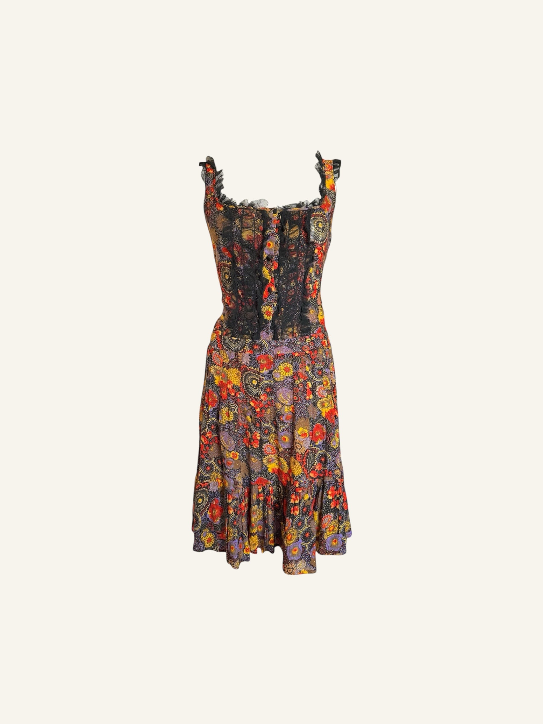 Dolce & Gabbana Floral Black Lace Tie Dress