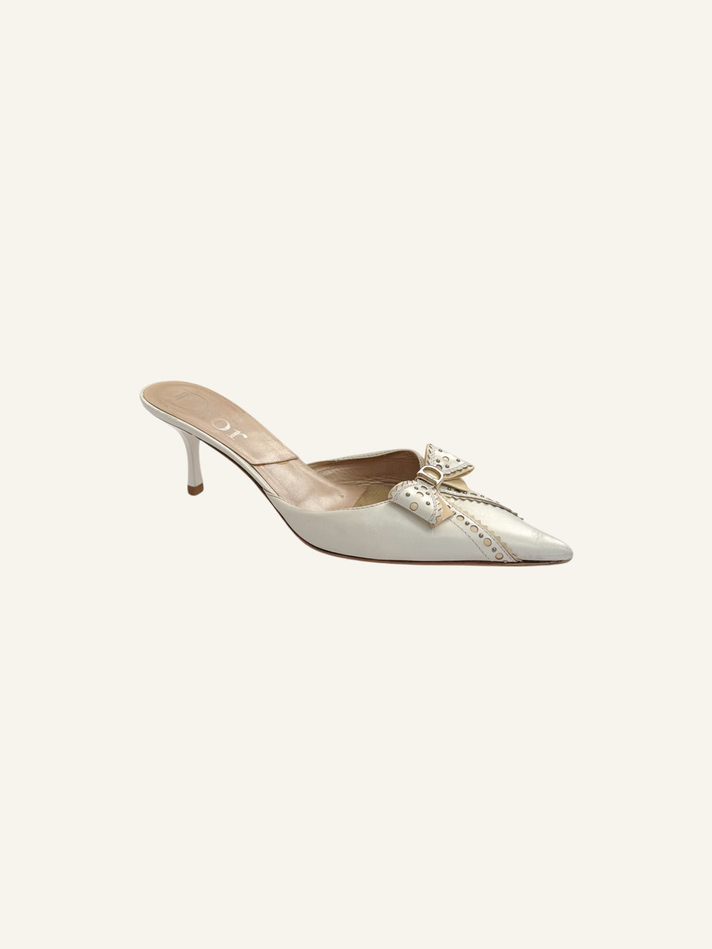 Christian Dior S/S 2004 D'Trick White Leather Bow Mules