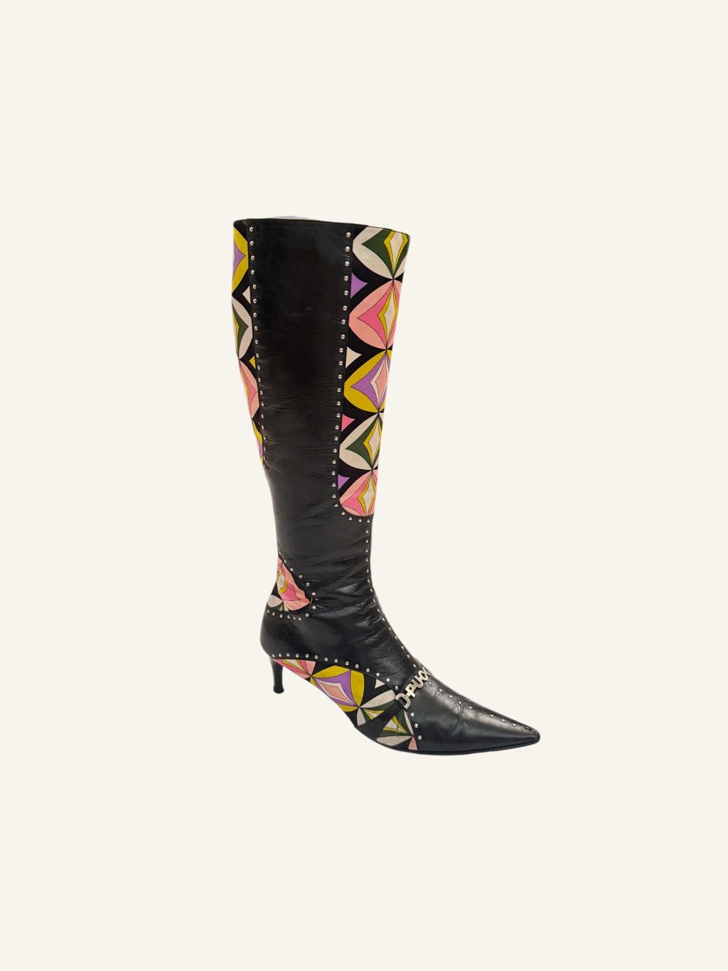 Emilio Pucci Geometric Black Leather Boots