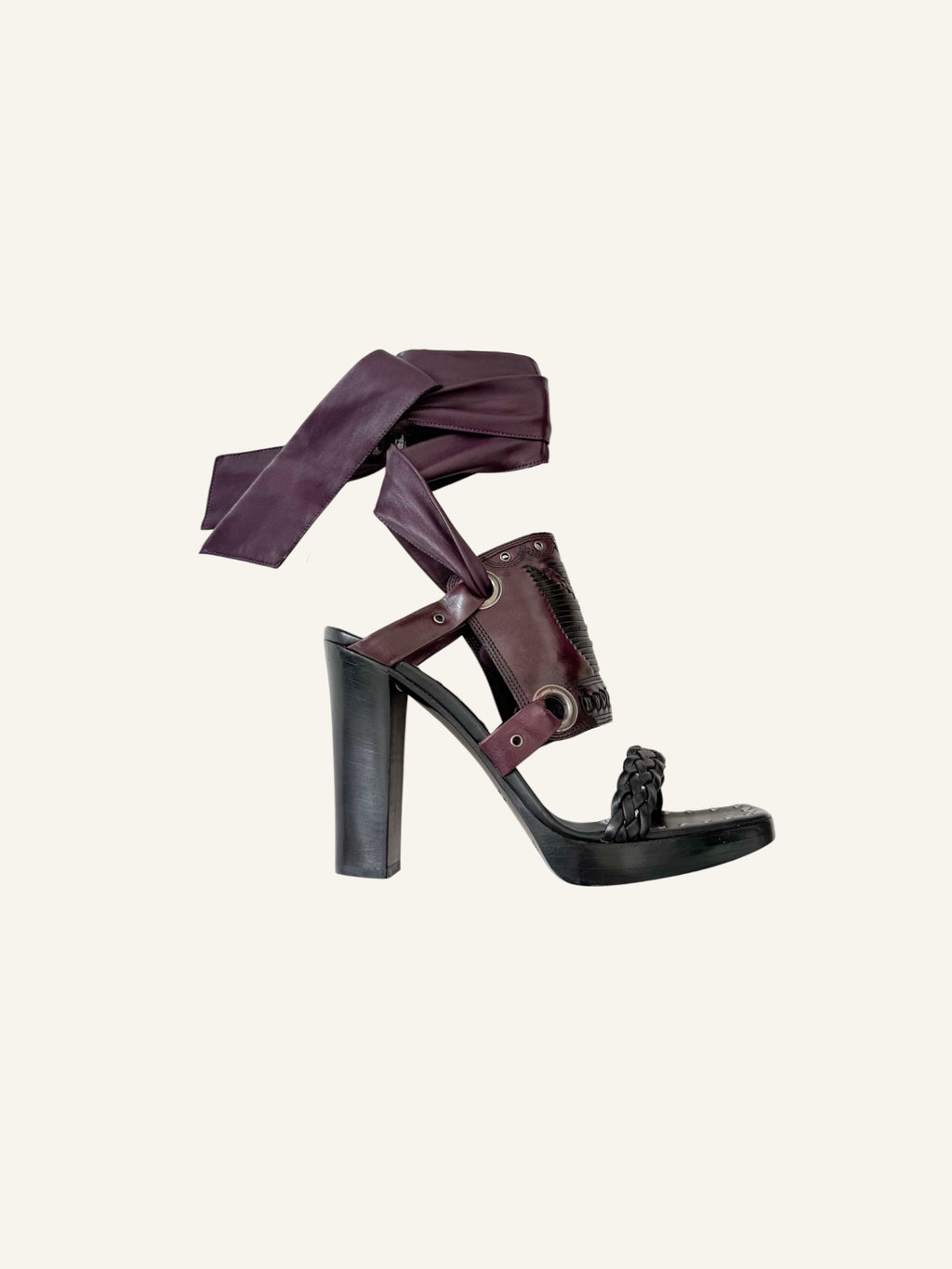YSL Rive Gauche F/W 2001 Purple Bondage Runway Heels