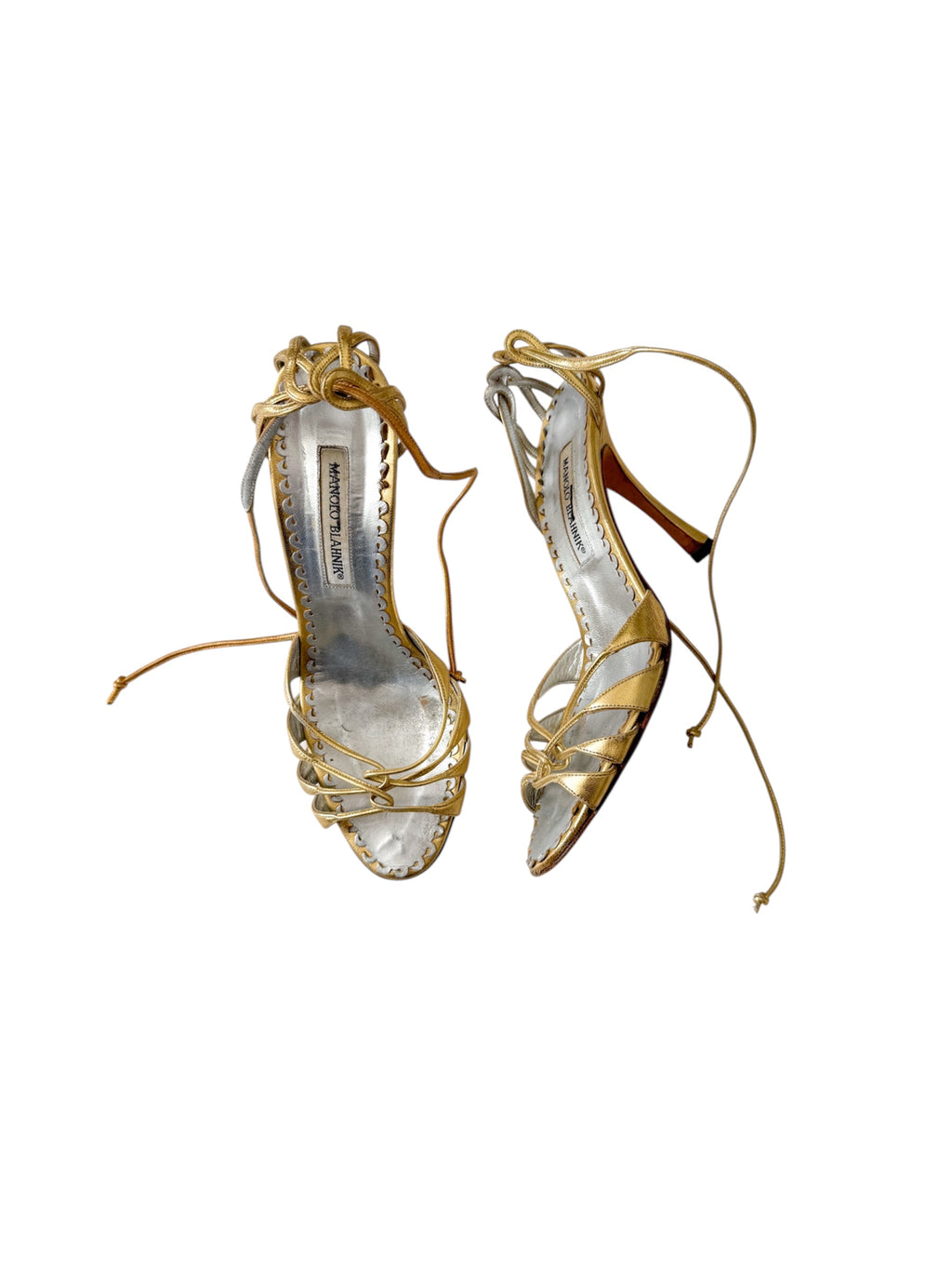 Manolo Blahnik Gold Metallic Strappy Heels