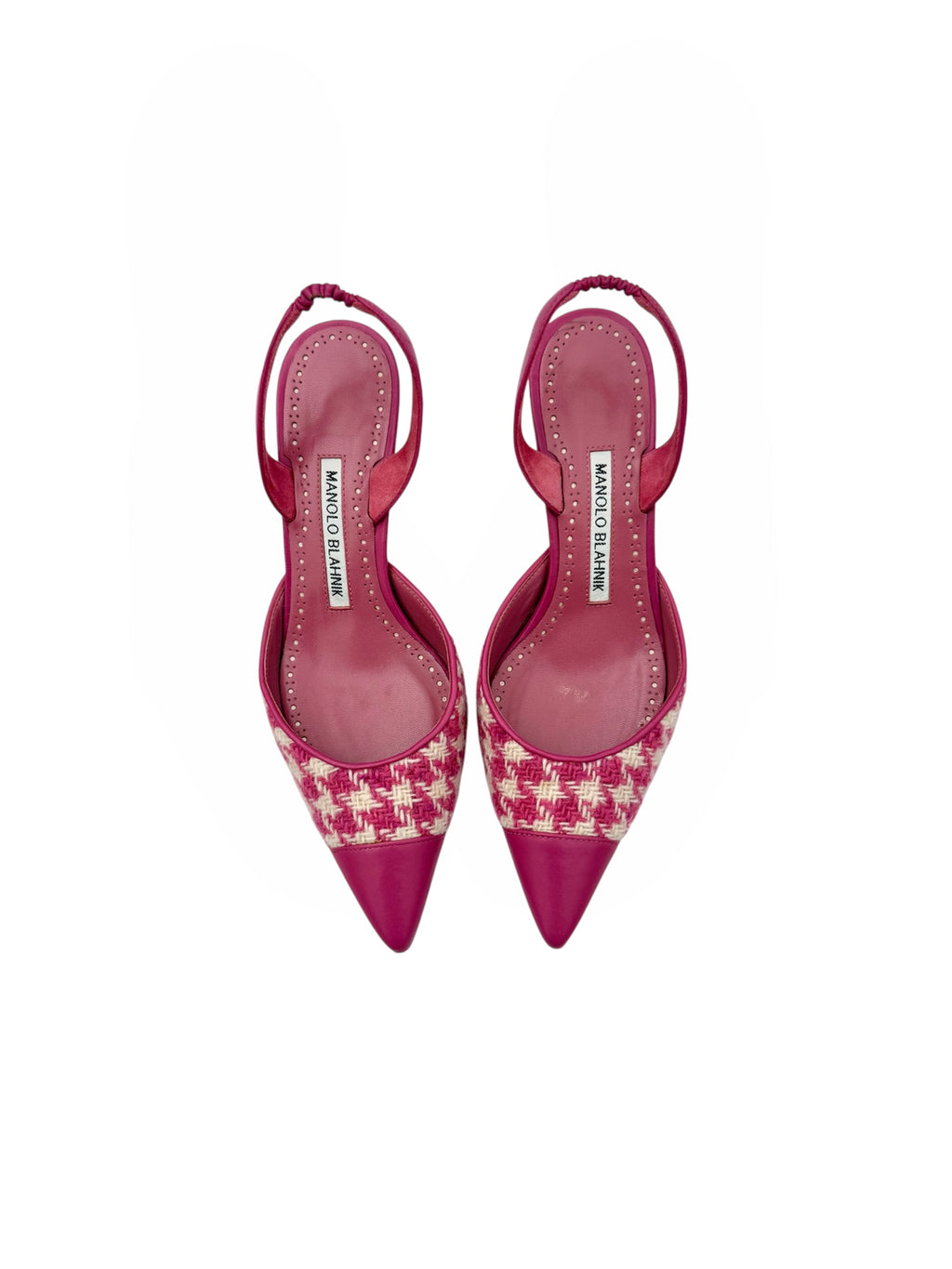 Manolo Blahnik Pink Houndstooth Slingback Pumps