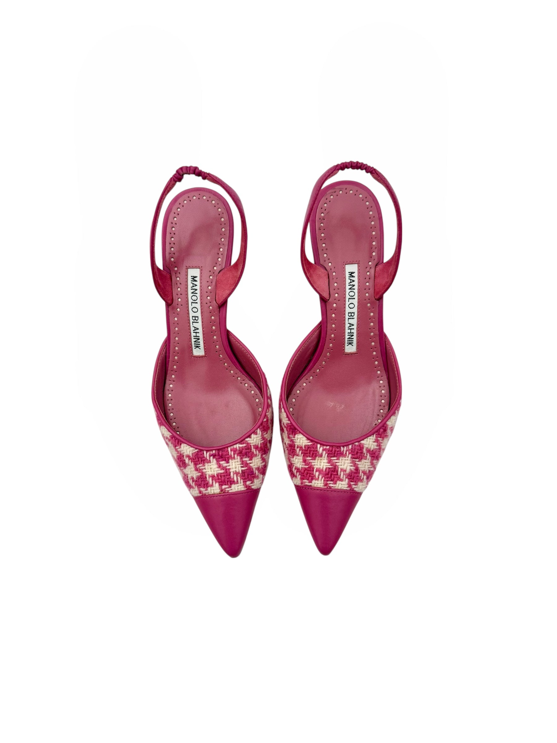 Manolo Blahnik Pink Houndstooth Slingback Pumps