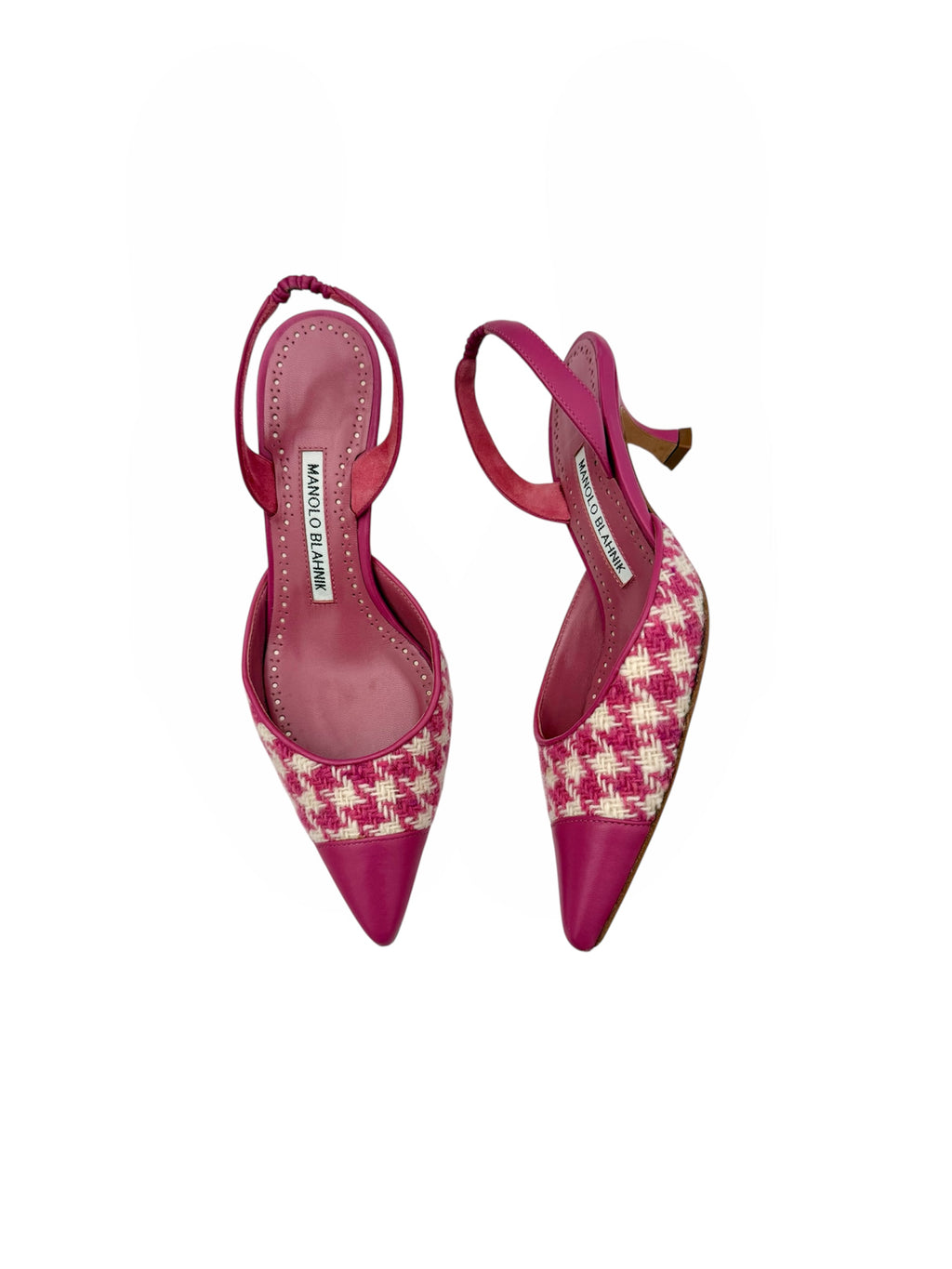 Manolo Blahnik Pink Houndstooth Slingback Pumps