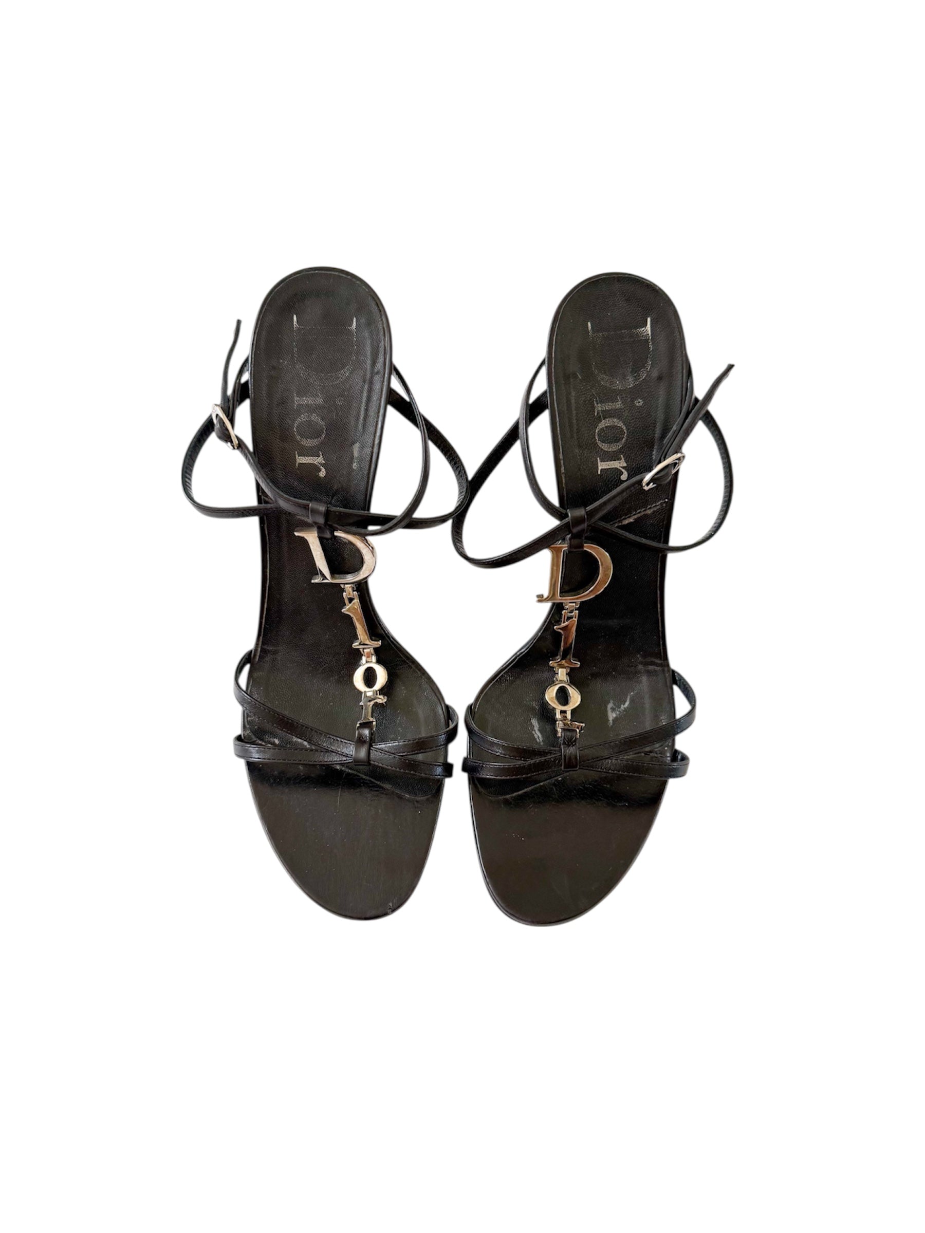 Christian Dior Spell-Out 'DIOR' Black Leather Heels