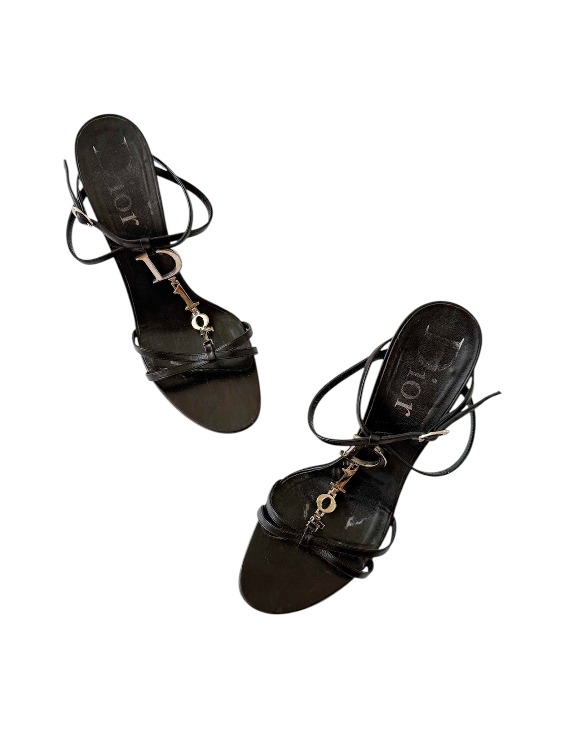 Christian Dior Spell-Out 'DIOR' Black Leather Heels