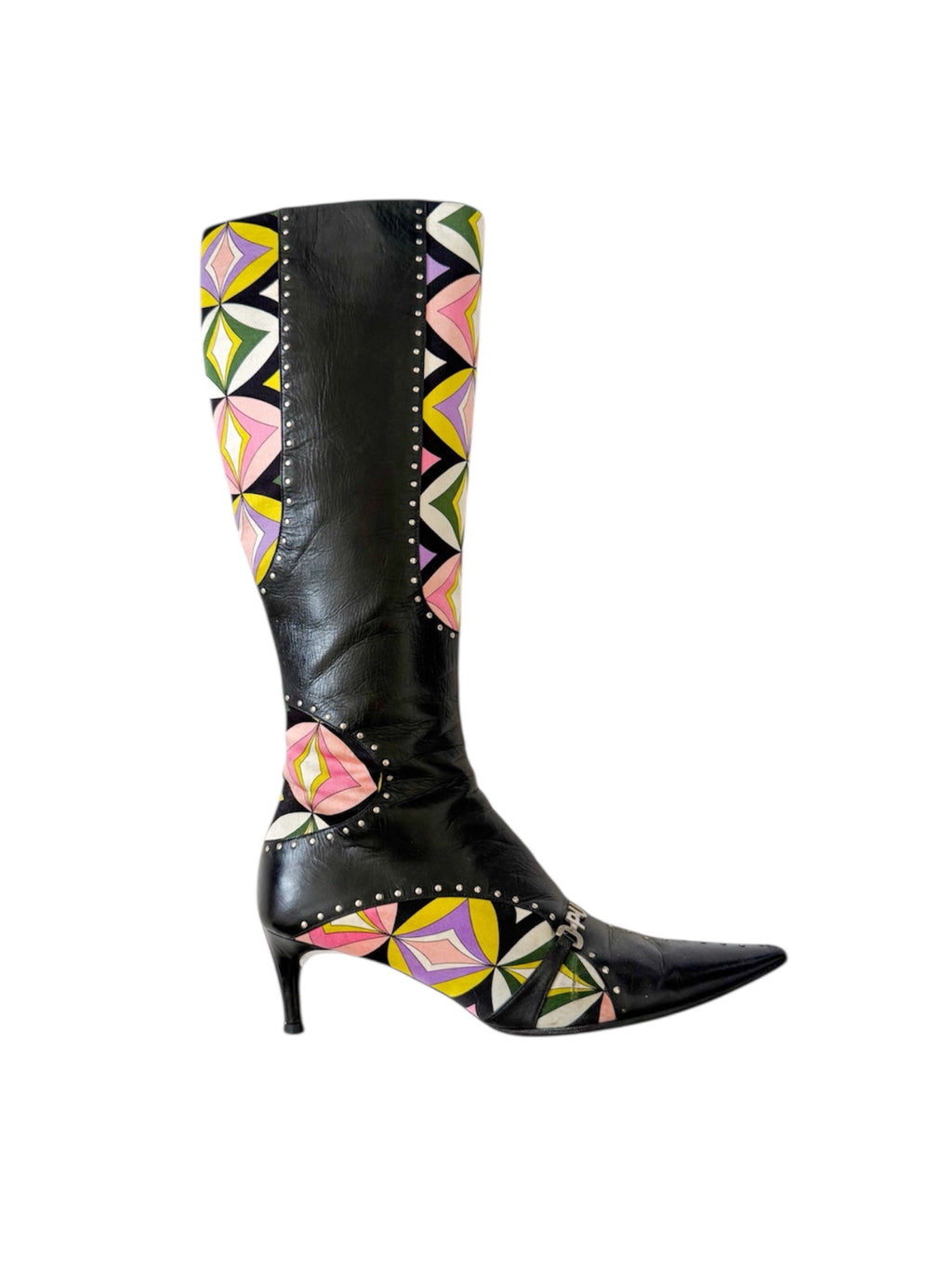 Emilio Pucci 2000s Geometric Black Leather Boots