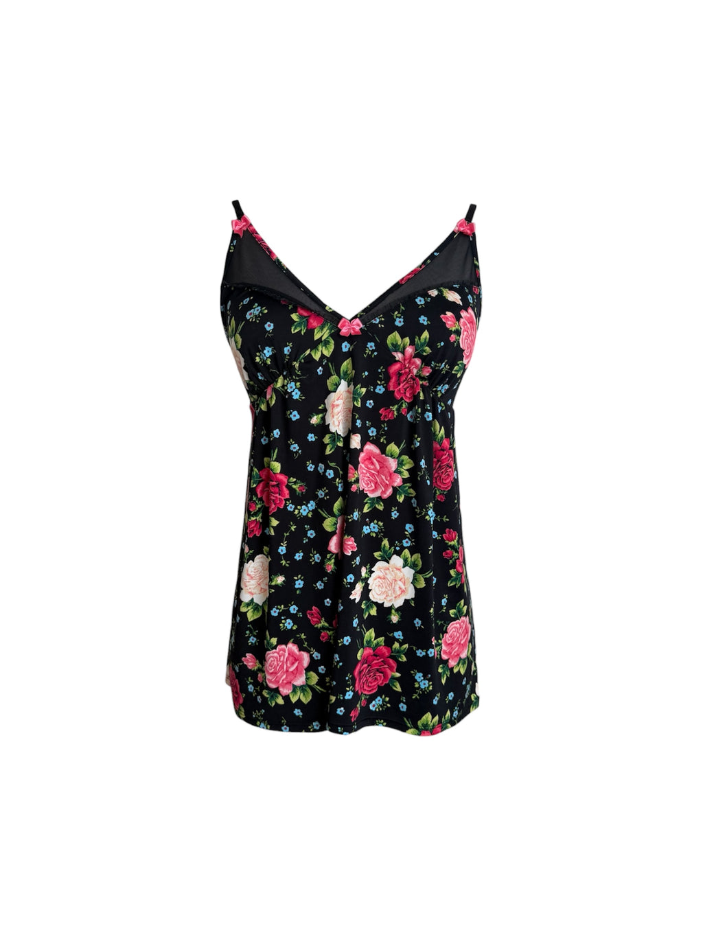 Betsey Johnson Floral Bow Black Lace Tank Top