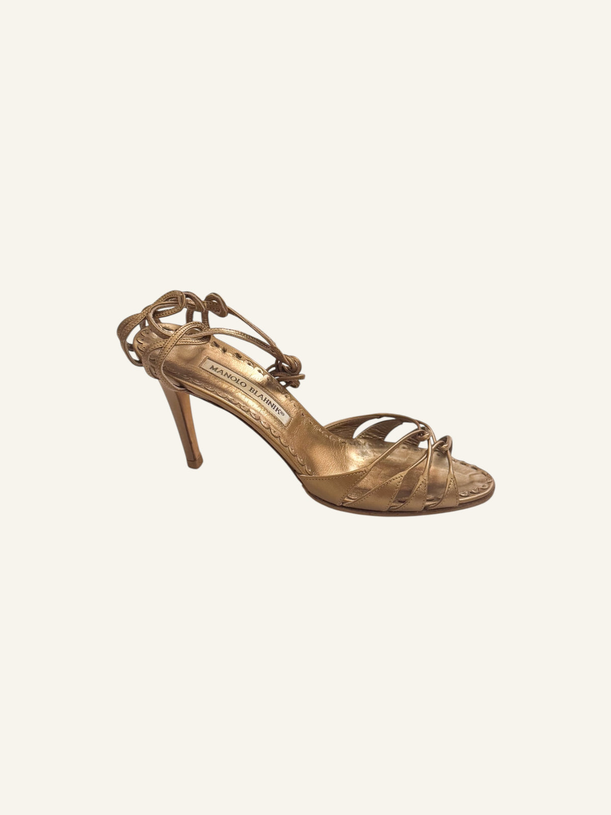 Manolo Blahnik Brown Metallic Strappy Heels