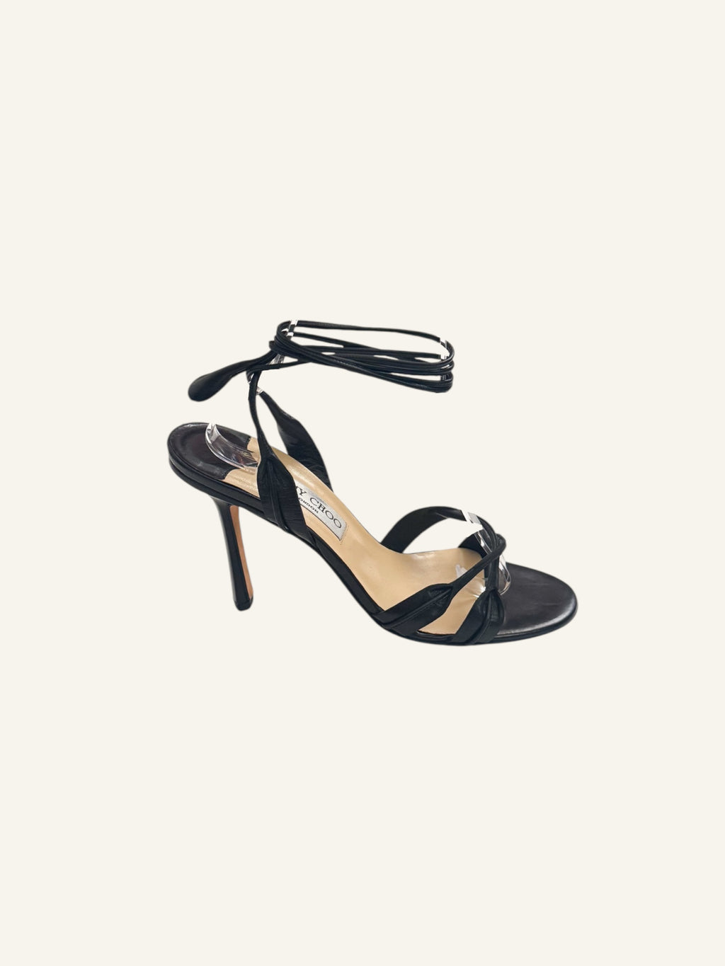 Jimmy Choo Black Leather Strappy Lace Up Heels
