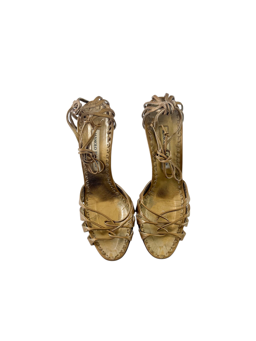 Manolo Blahnik Brown Metallic Strappy Heels