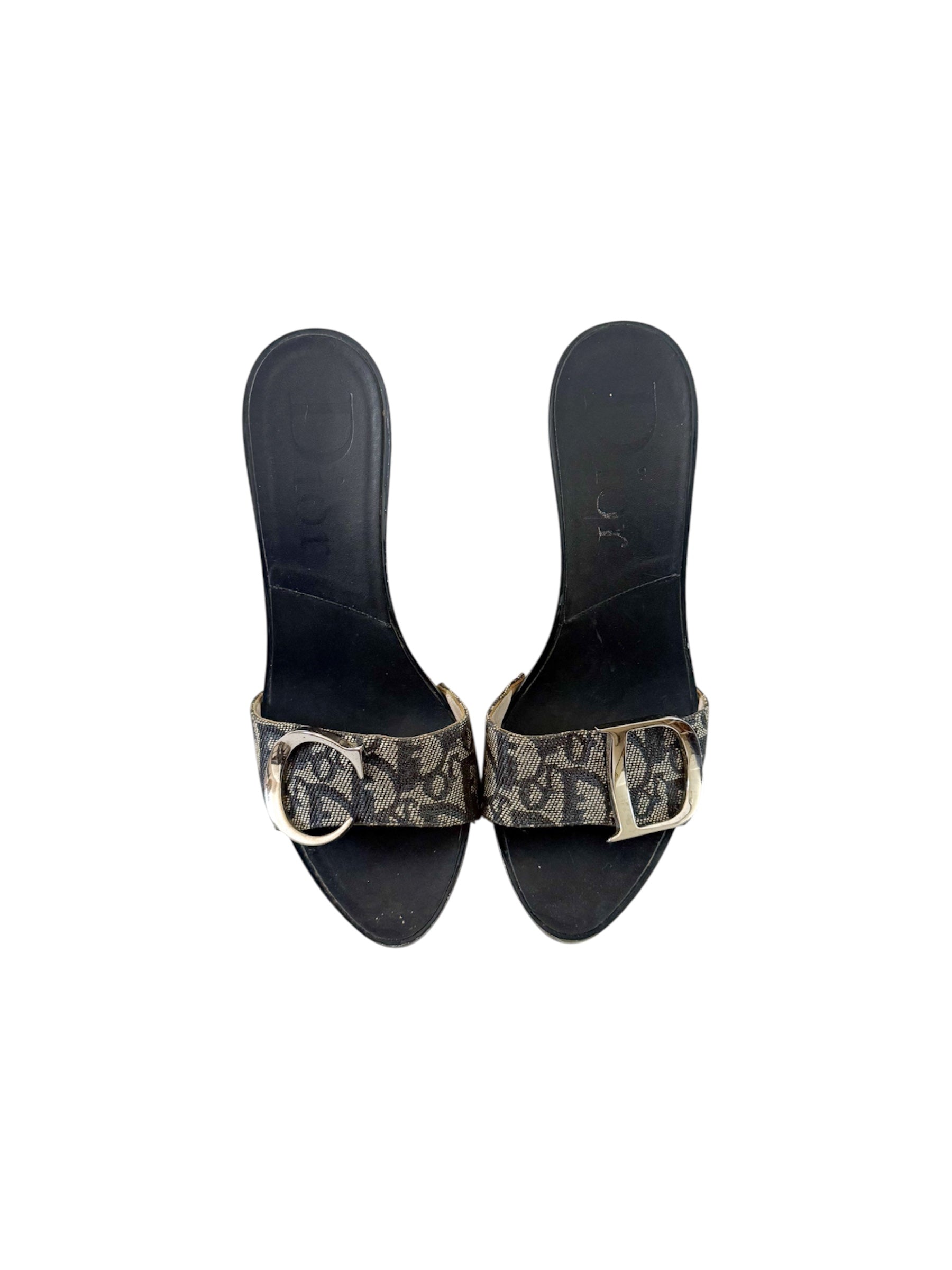 Christian Dior Blue Monogram Canvas Trotter Heels