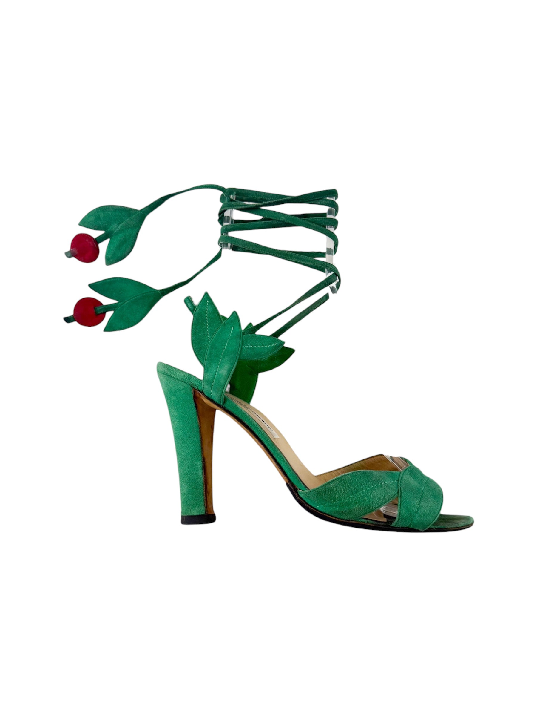 Manolo Blahnik 2003 Green Ivy Suede Heels