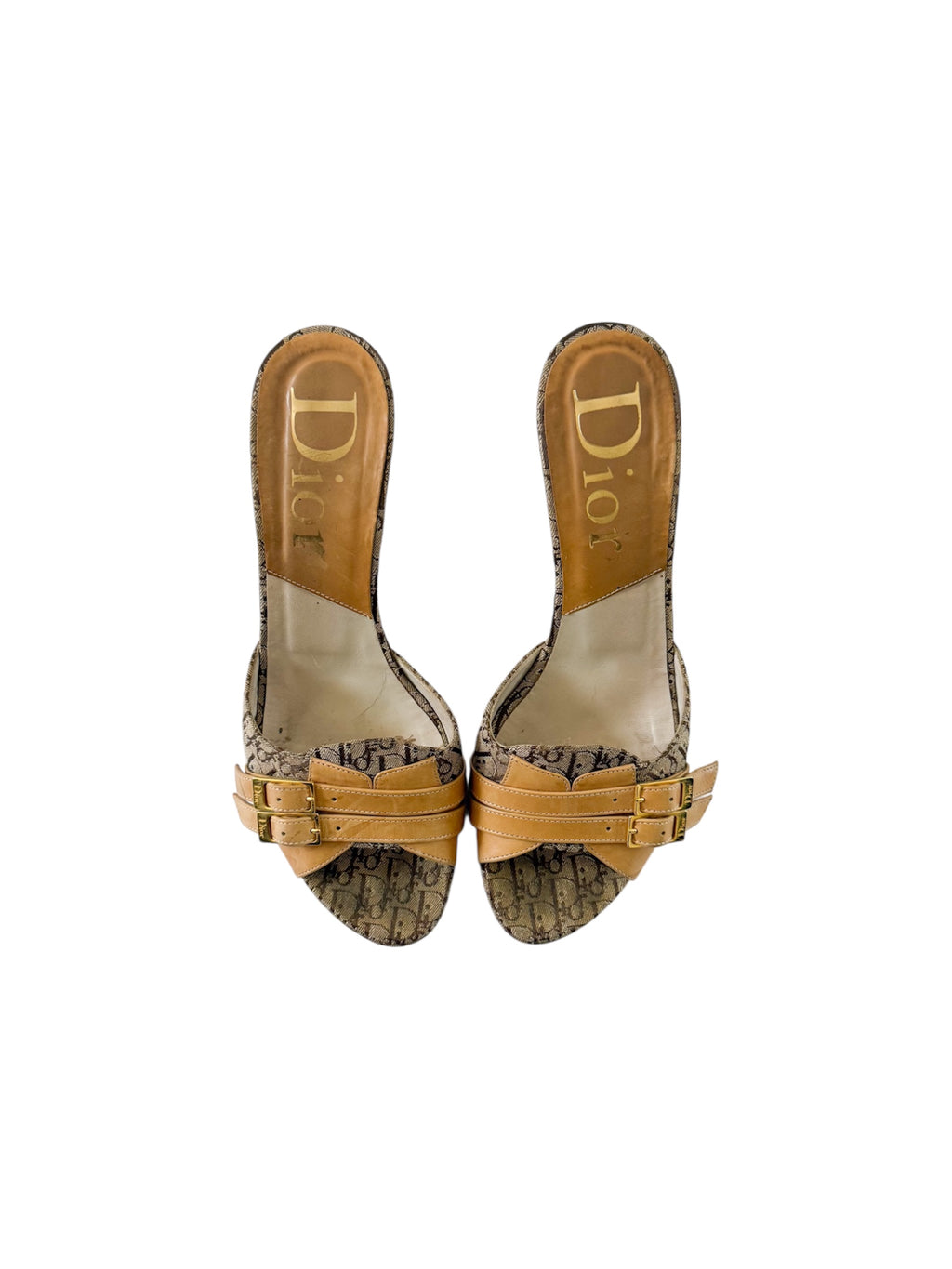 Christian Dior F/W 2003 Tan Monogram Buckle Heels