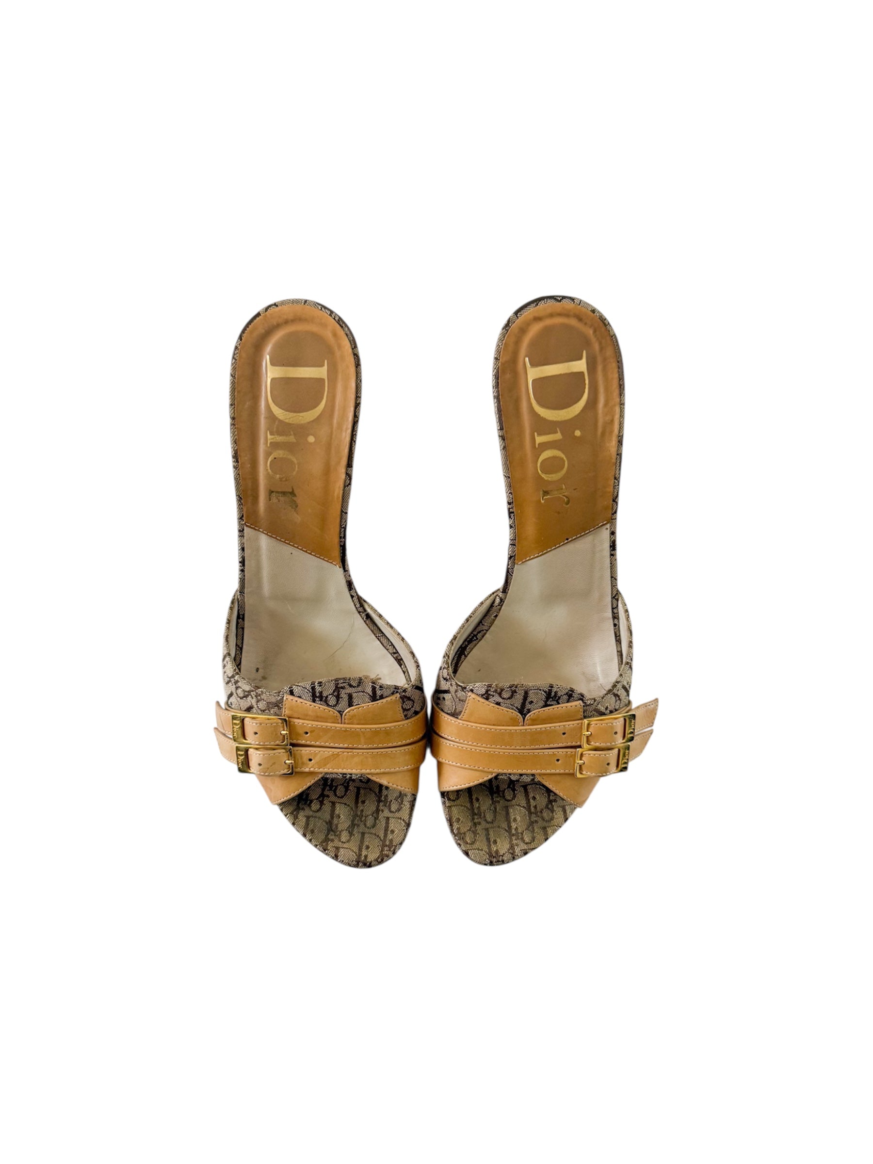 Christian Dior F/W 2003 Tan Monogram Buckle Heels